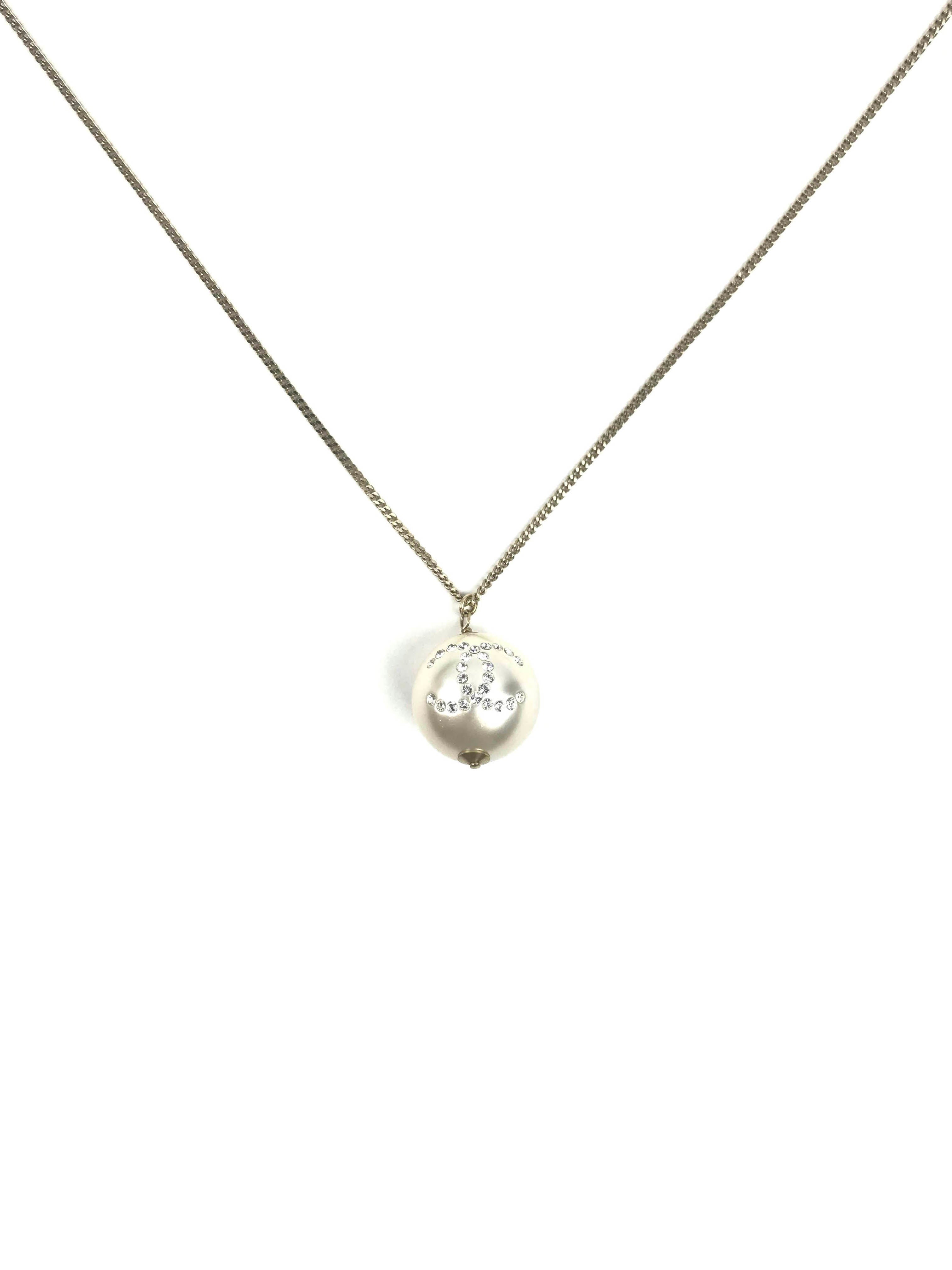 Pearl W/ Crystals Pendant On Gold-Tone Chain