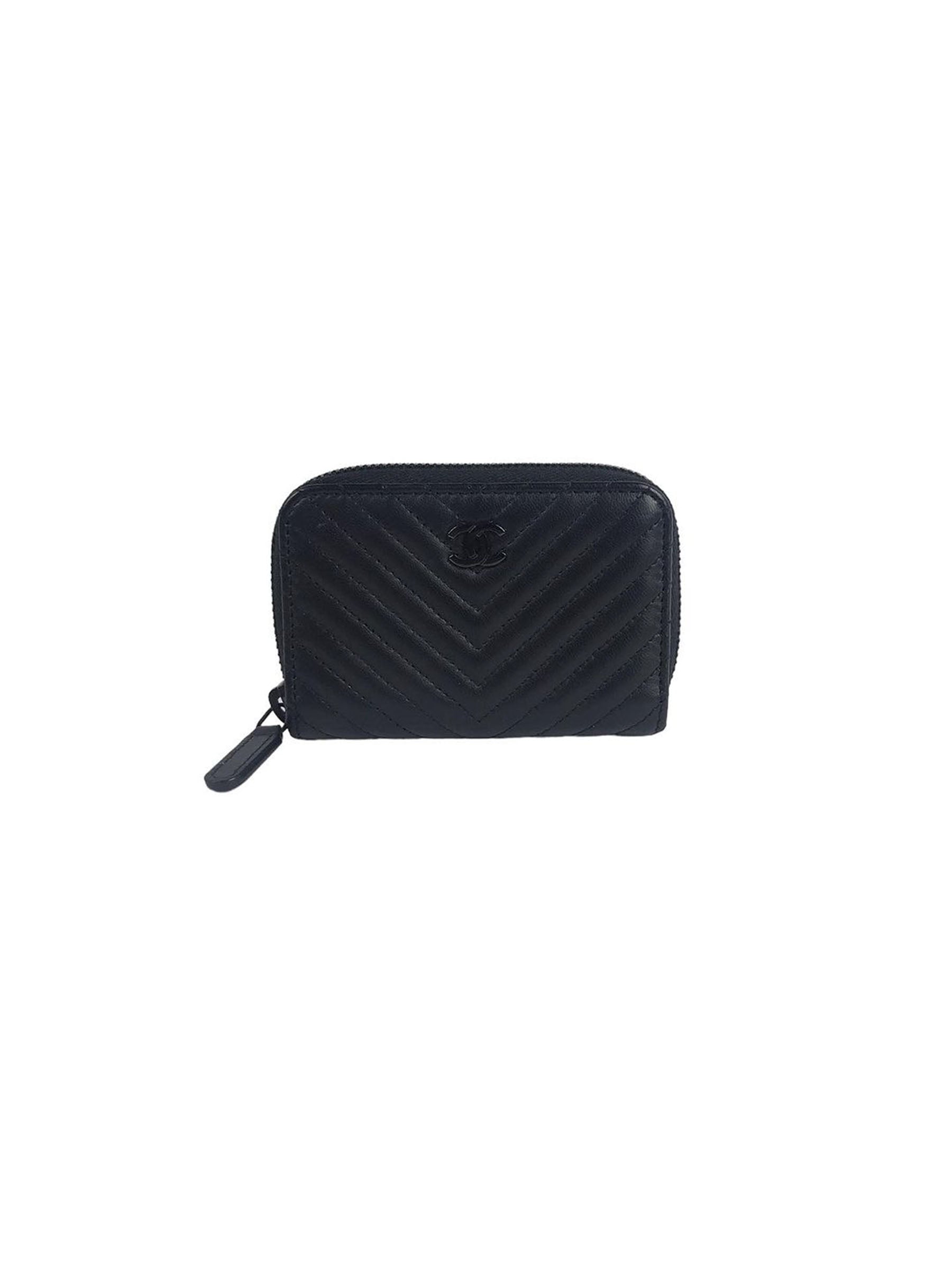 So Black Chevron Lambskin Zipped Coin Wallet w/BHW