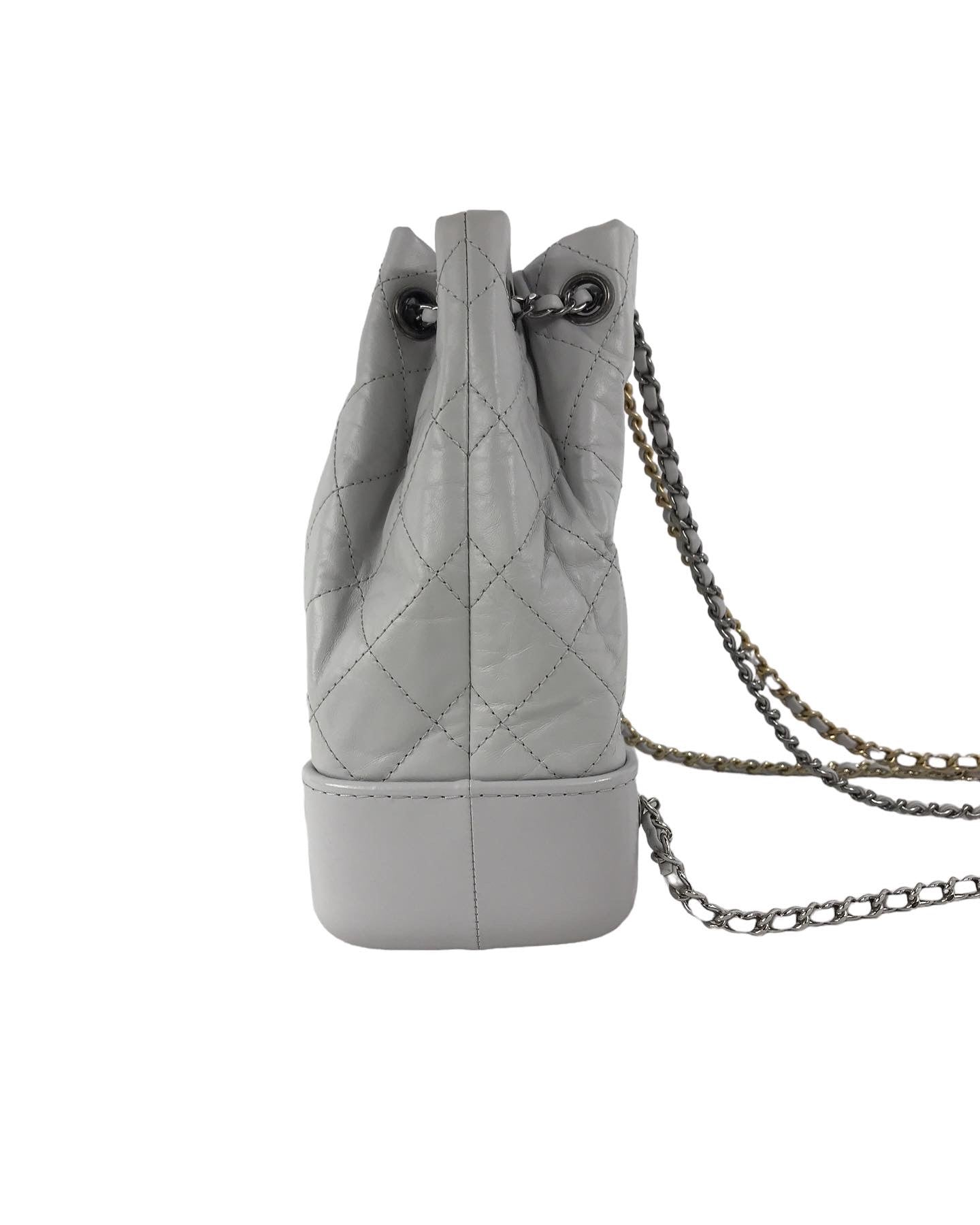 Light Grey Quilted Aged Calfskin Gabrielle Backpack w/ RHW/GHW/AGHW/SHW