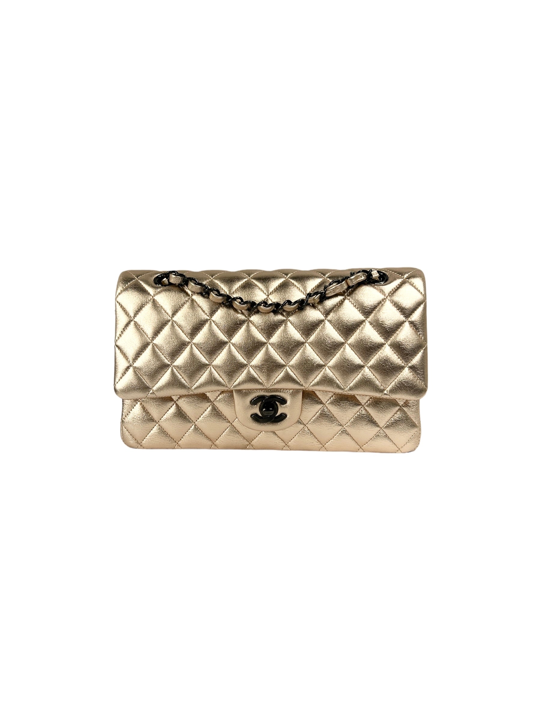 Gold Quilted Lambskin Medium Double Flap Bag W/SBHW
