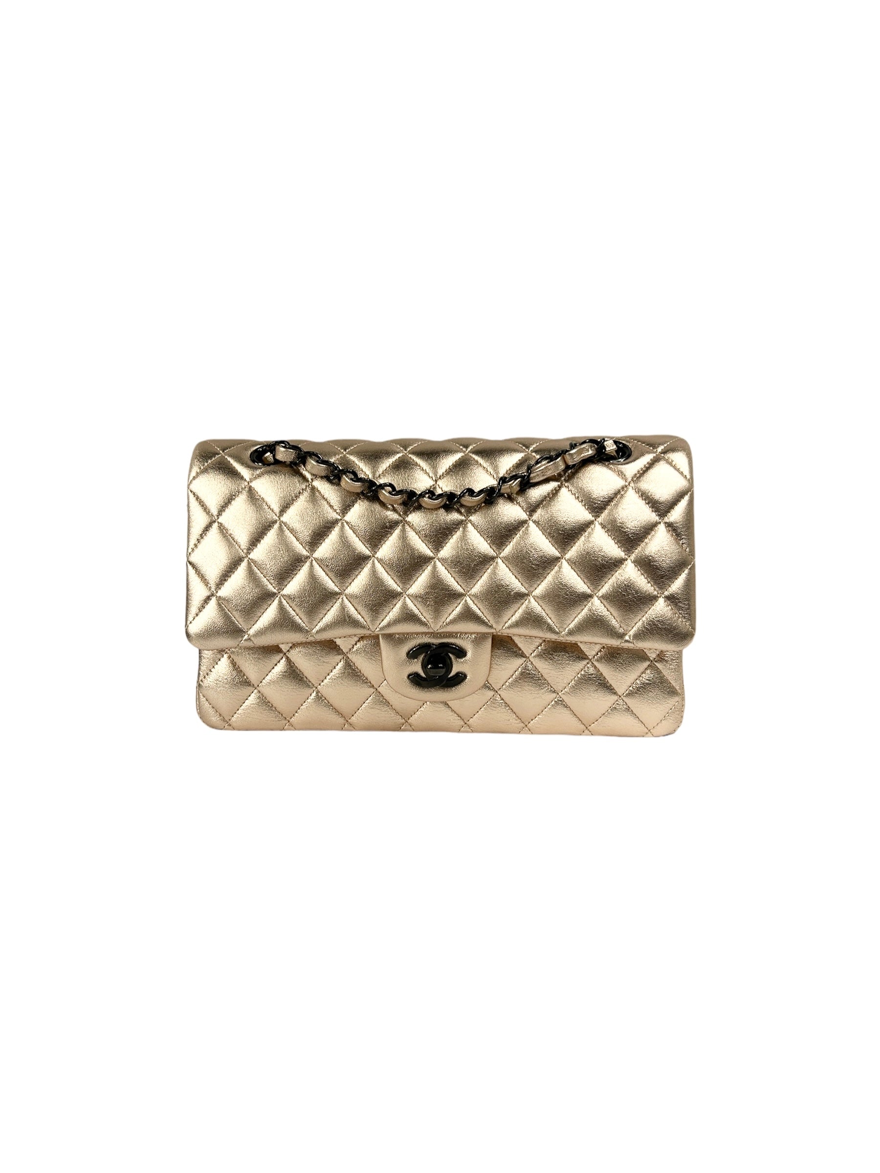 Gold Quilted Lambskin Medium Double Flap Bag W/SBHW