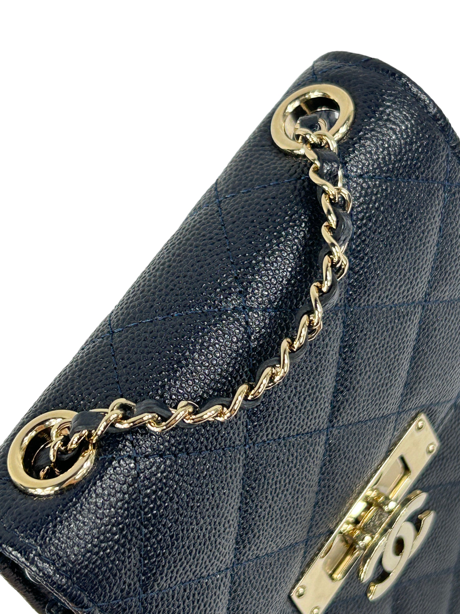 Navy Quilted Caviar Leather Golden Class Phone Holder w/LGHW