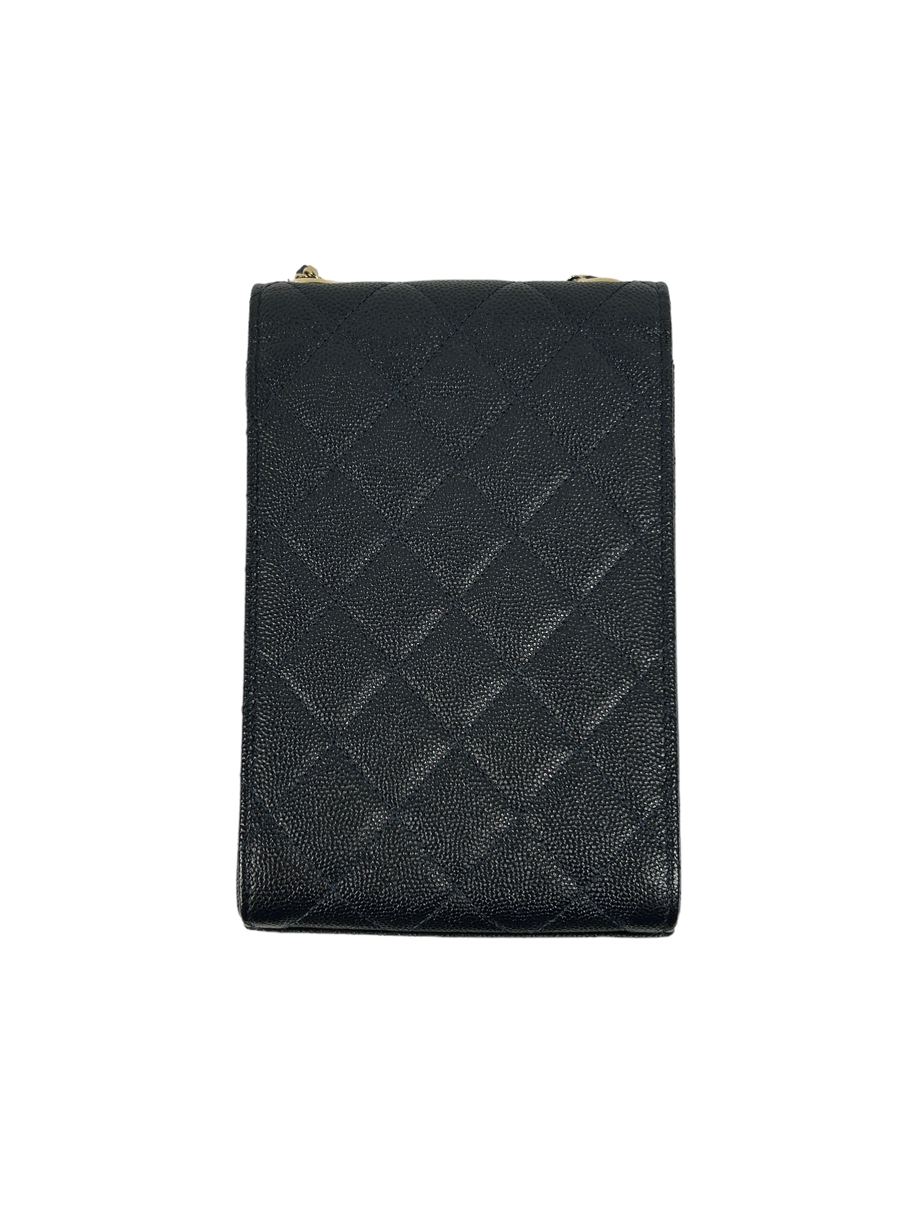 Navy Quilted Caviar Leather Golden Class Phone Holder w/LGHW