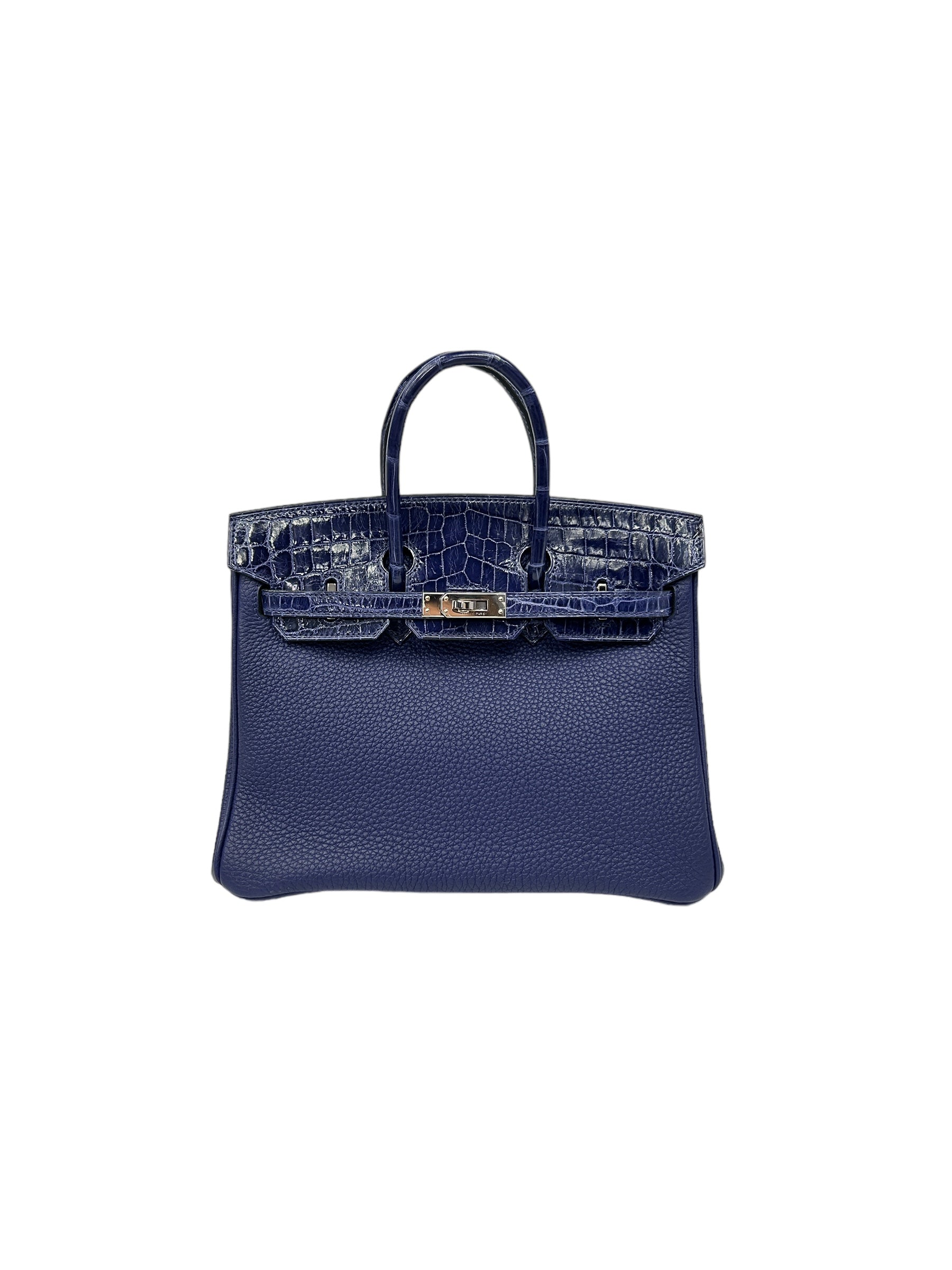 Bleu Encre Croc Nilo Lisse Touch Veau Togo Birkin 25 w/ PHW