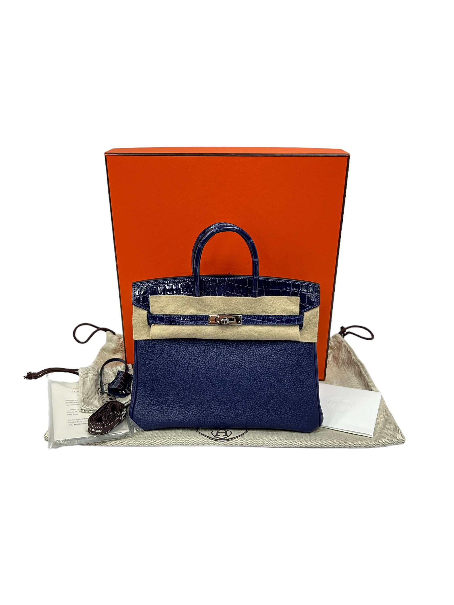 Bleu Encre Croc Nilo Lisse Touch Veau Togo Birkin 25 w/ PHW