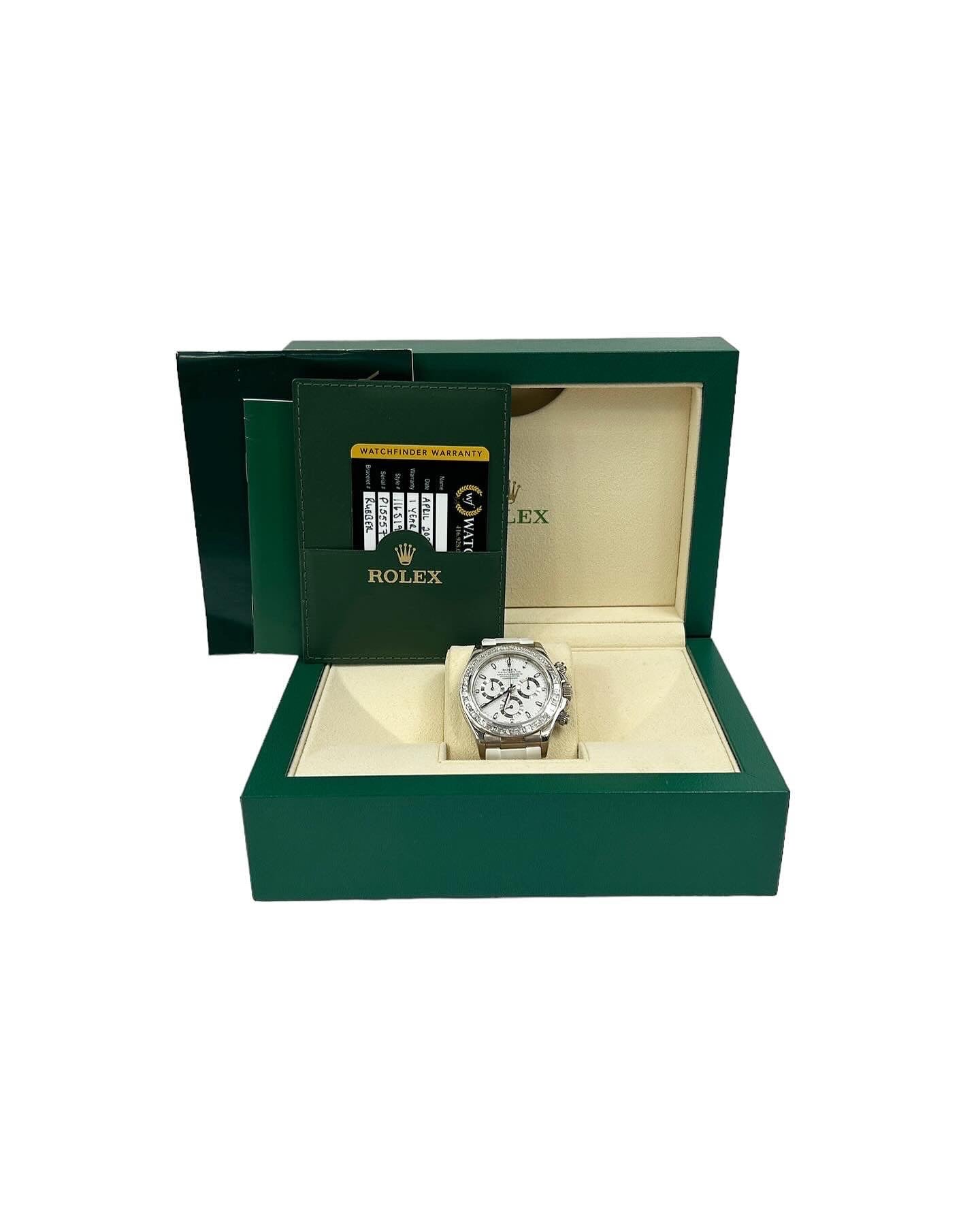 Daytona 18K White Gold Emerald Cut Diamond Cosmograph Watch w/ Oysterflex White Rubber Band