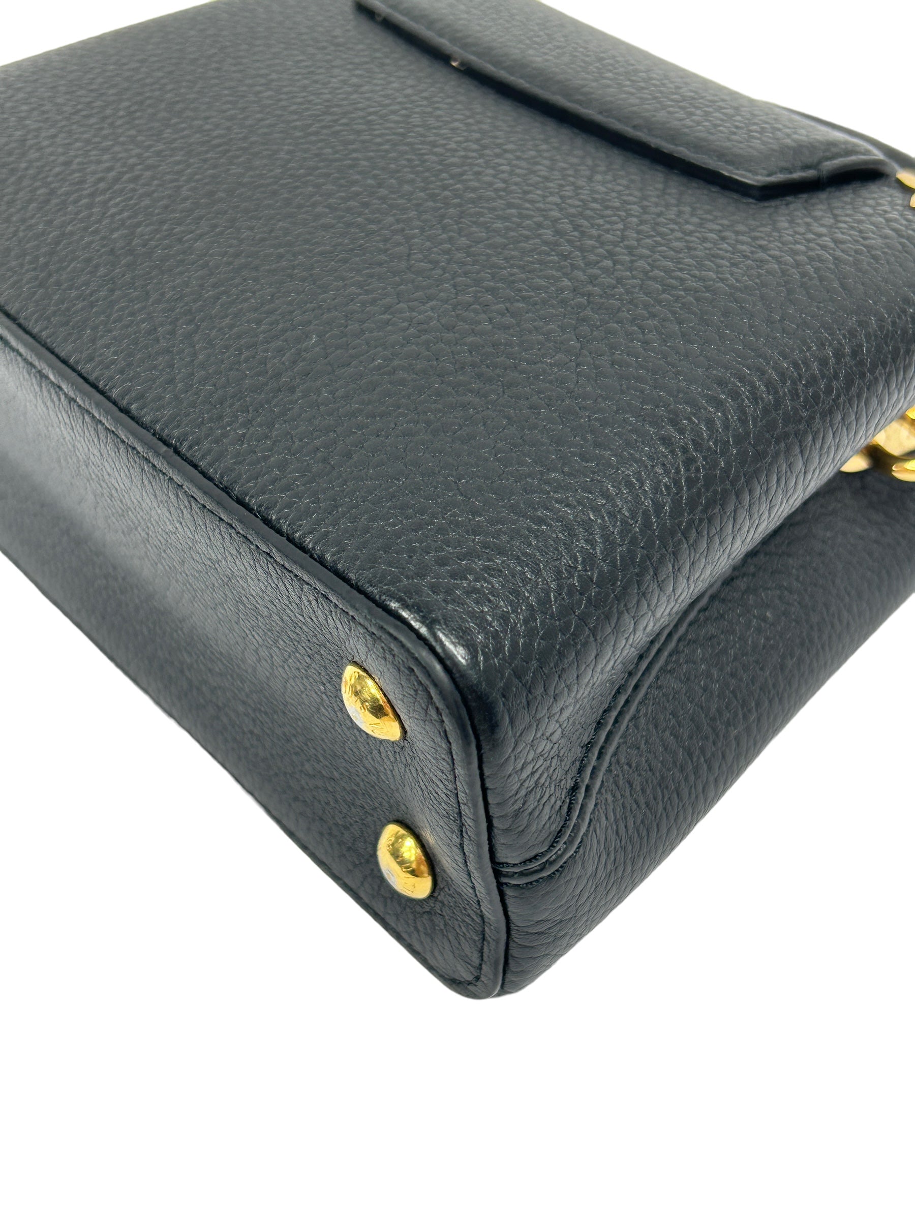 Black Grained Calfskin Leather Mini Capucines w/GHW- ON LAYAWAY