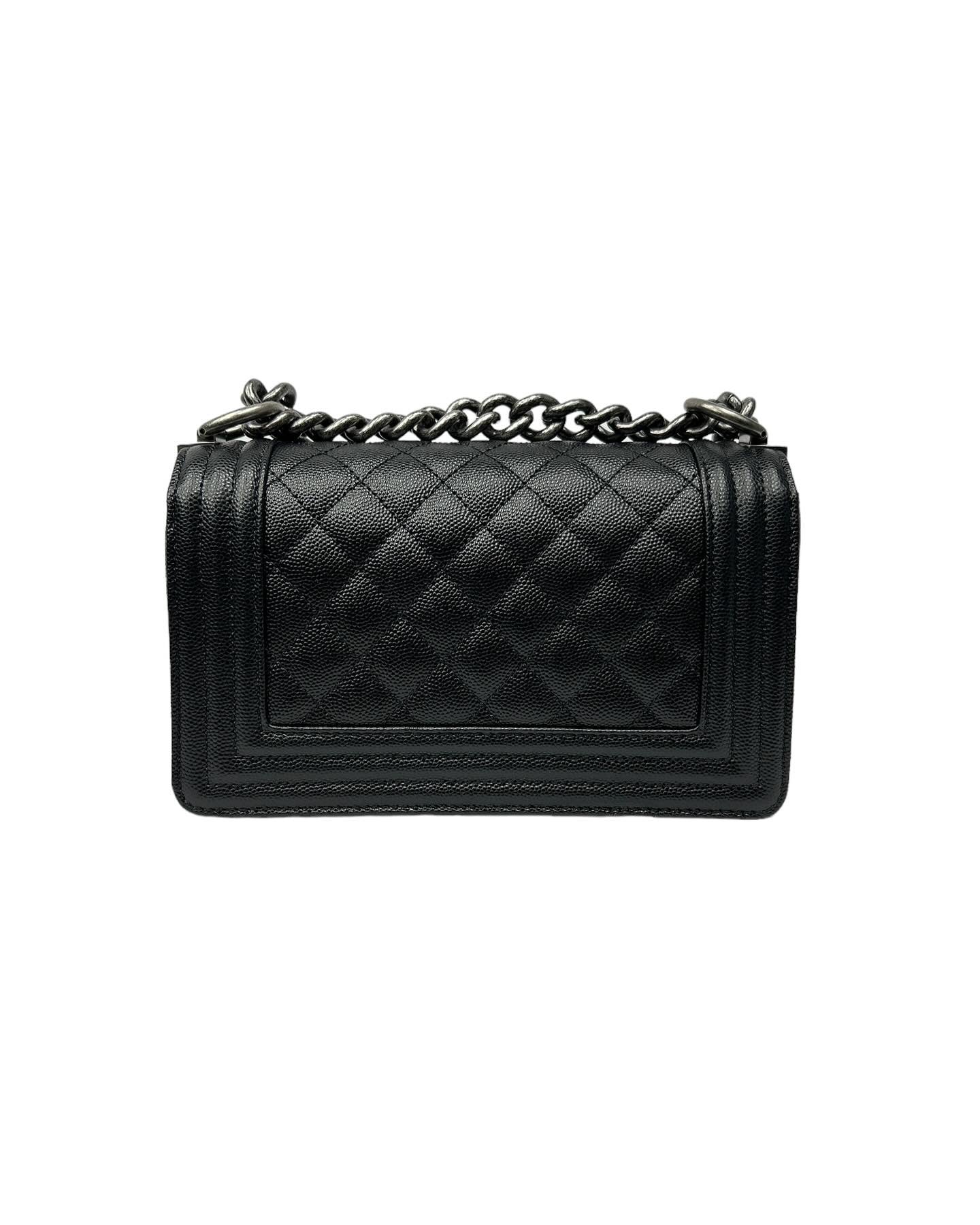 Black Caviar Quilted Small Boy Flap Bag w/RHW