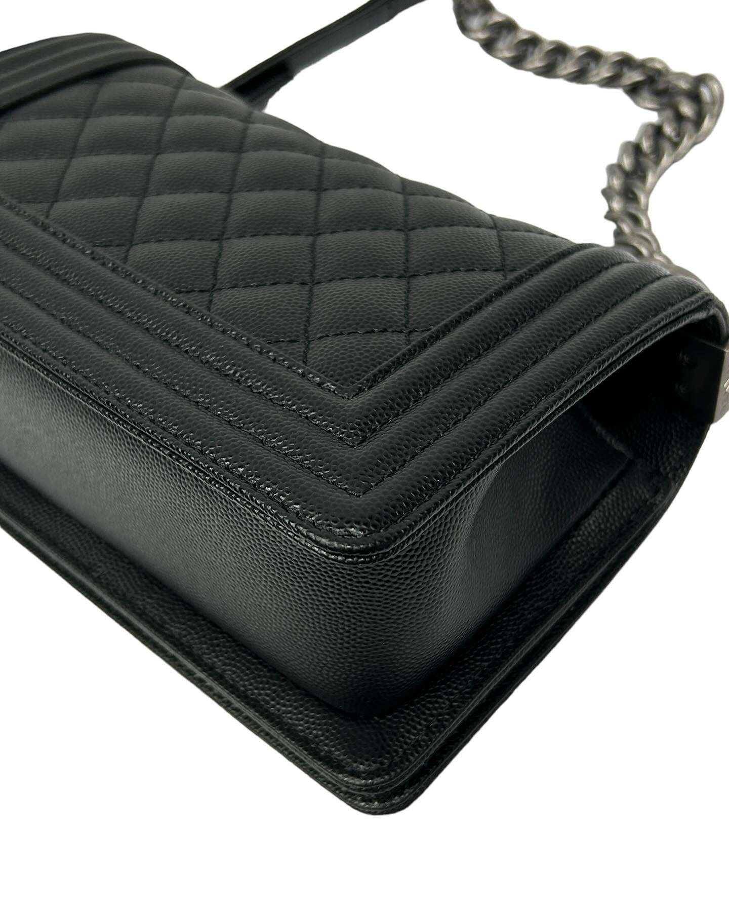 Black Caviar Quilted Small Boy Flap Bag w/RHW