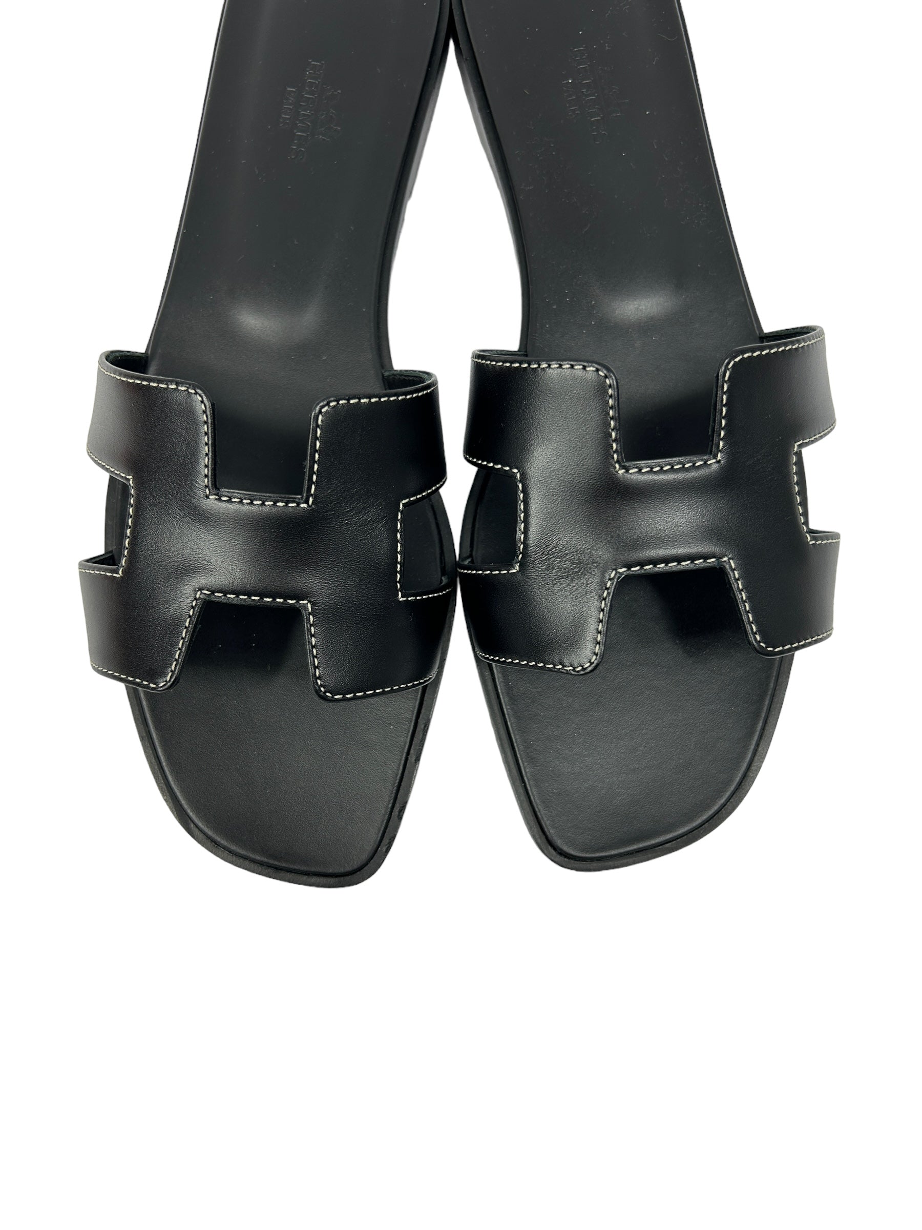 Black Calfskin Leather Oran Sandals