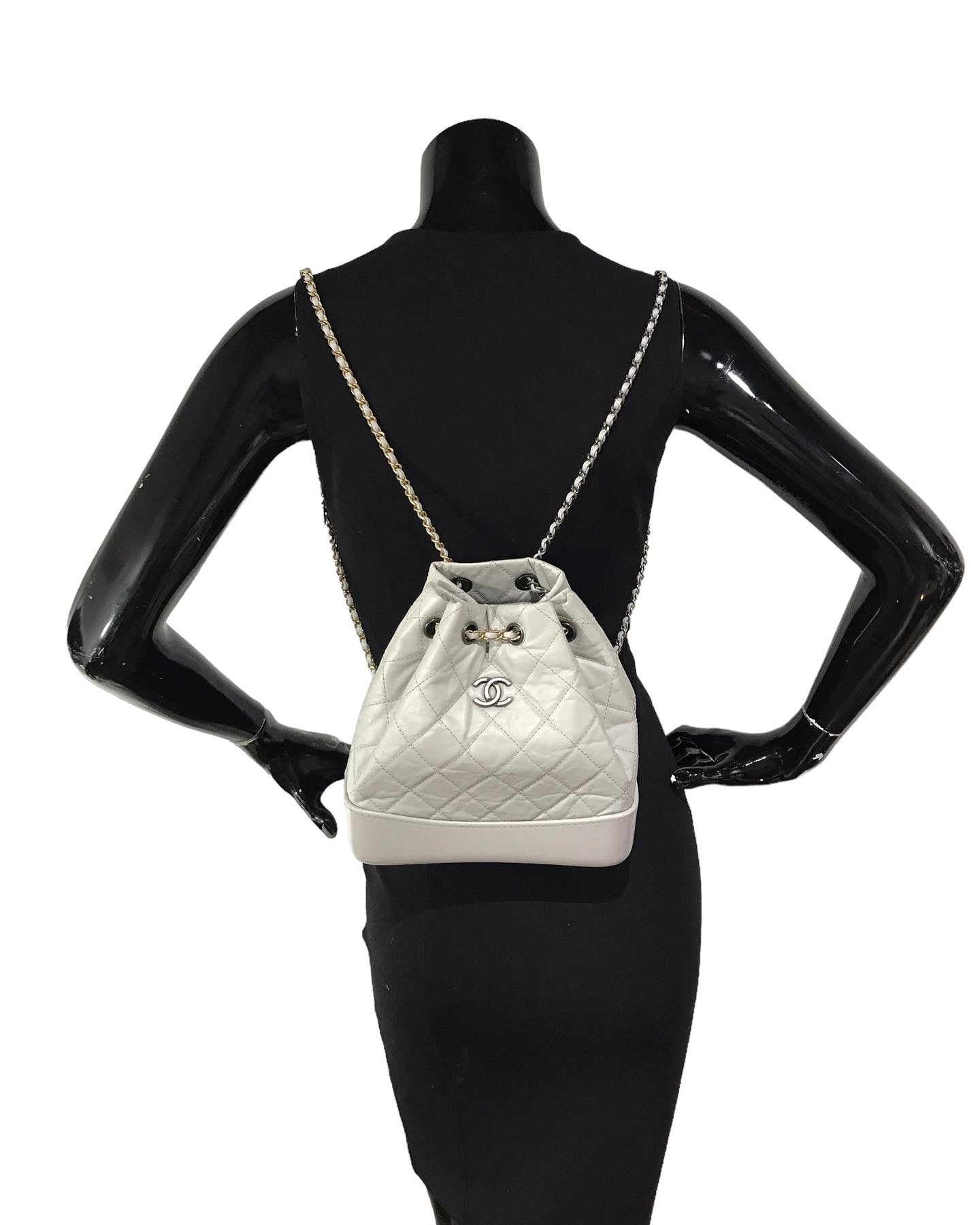 Light Grey Quilted Aged Calfskin Gabrielle Backpack w/ RHW/GHW/AGHW/SHW