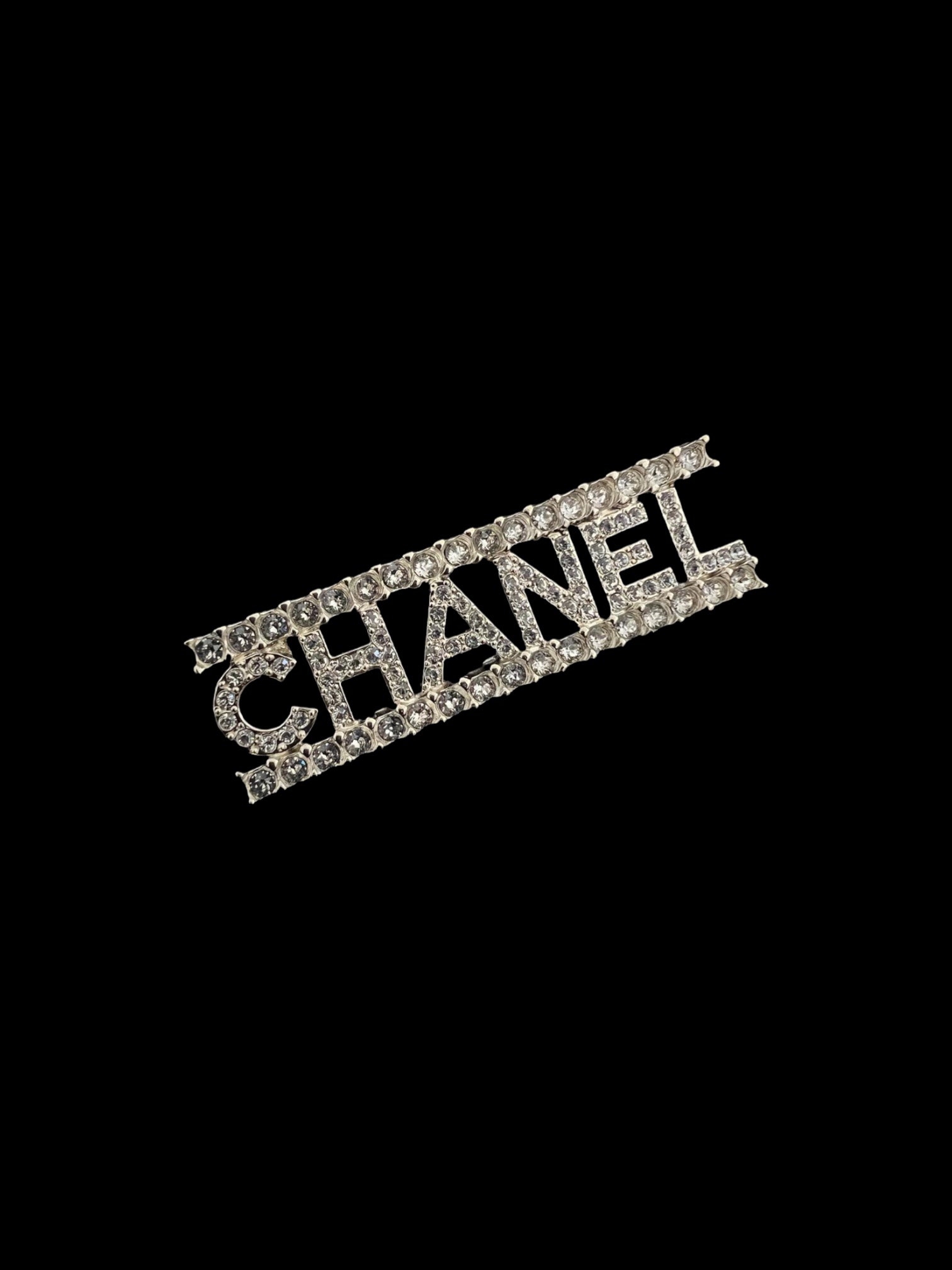 BRAND NEW CHANEL 22S Letter Logo Crystal Brooch w/SHW
