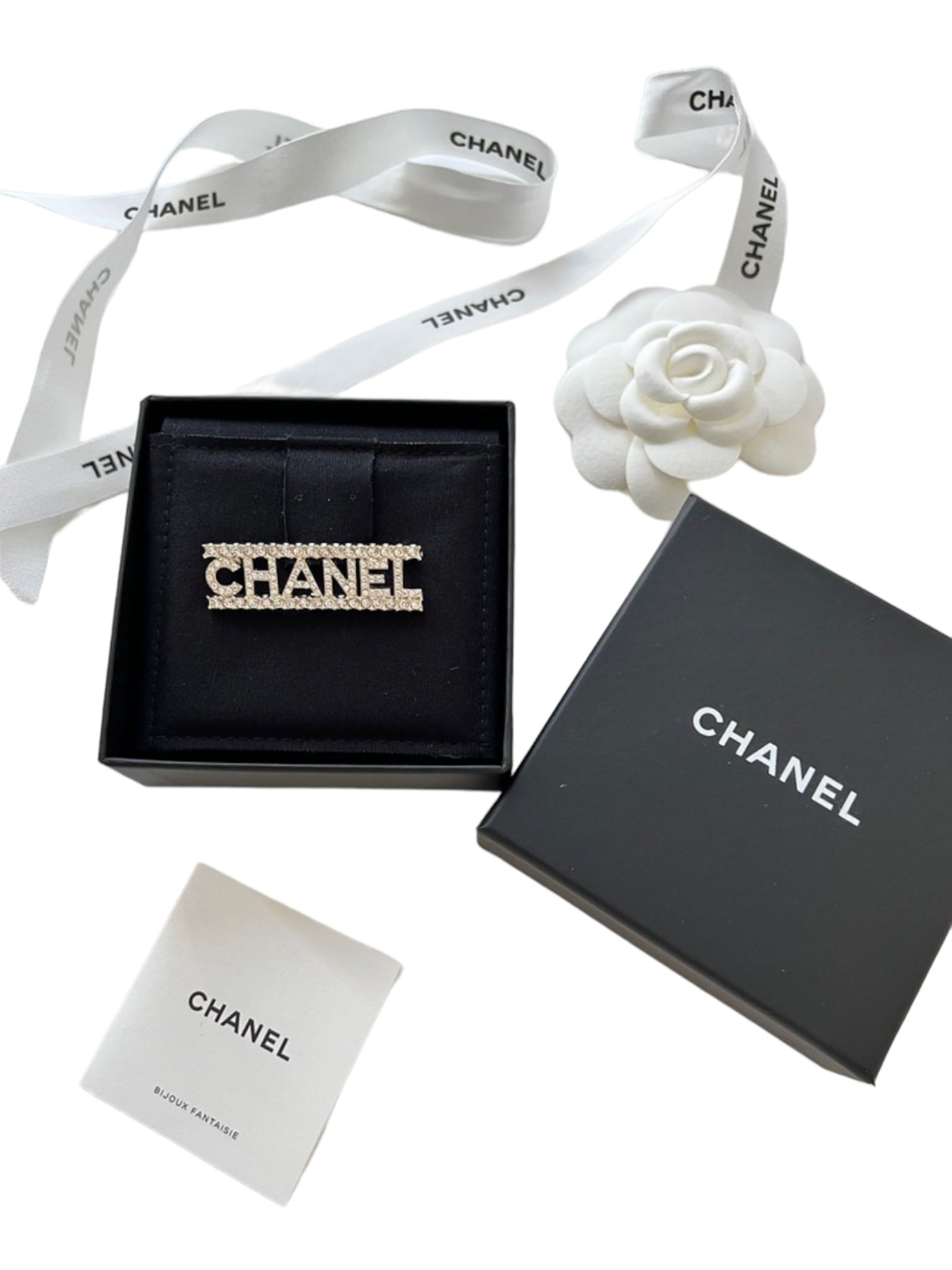 BRAND NEW CHANEL 22S Letter Logo Crystal Brooch w/SHW