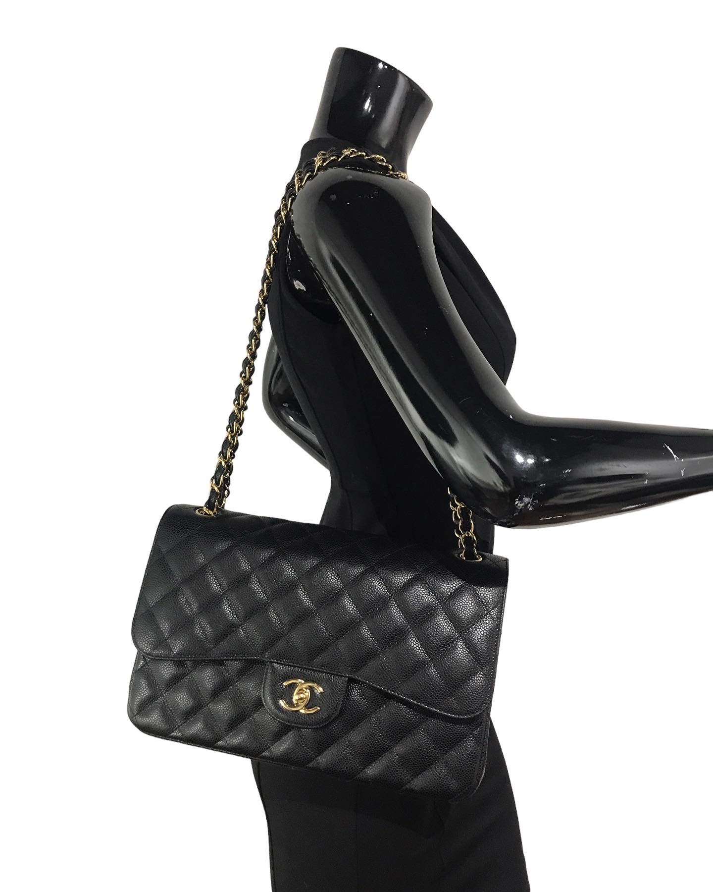 Black Caviar Double Flap Jumbo W/GHW