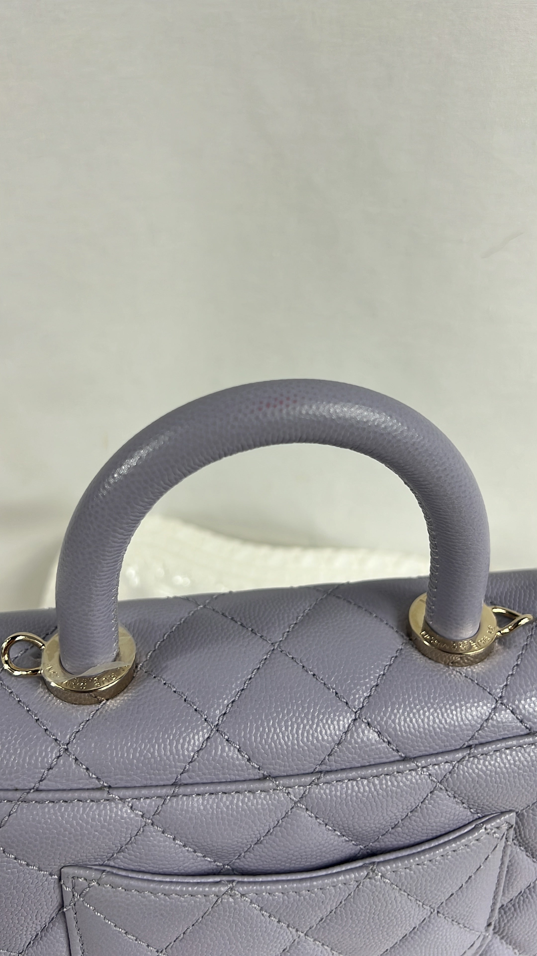 Lavender Quilted Caviar Mini Coco Top Handle Bag LGHW