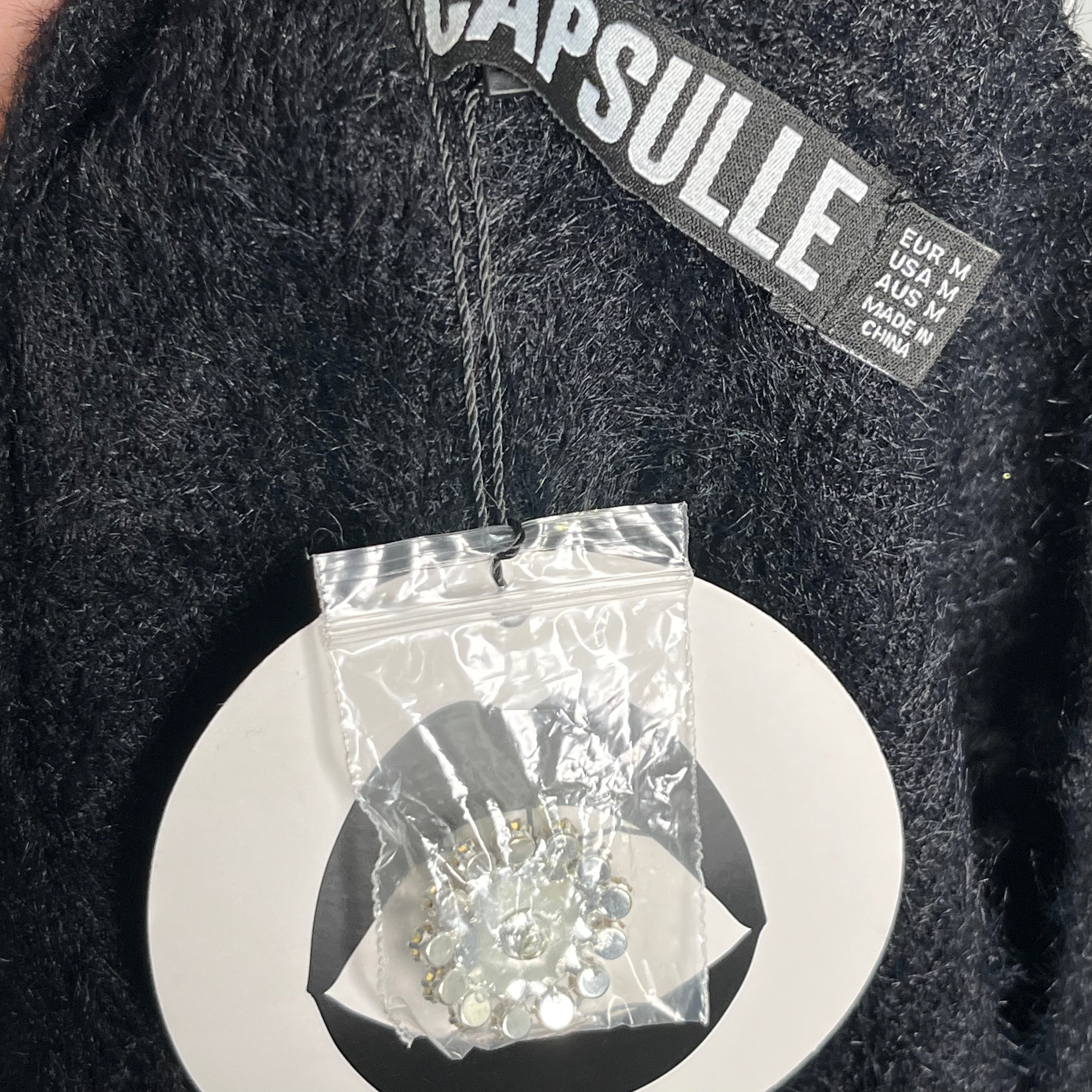 CAPSULLE Black Cropped Cardigan w/ Costume Pearl Buttons