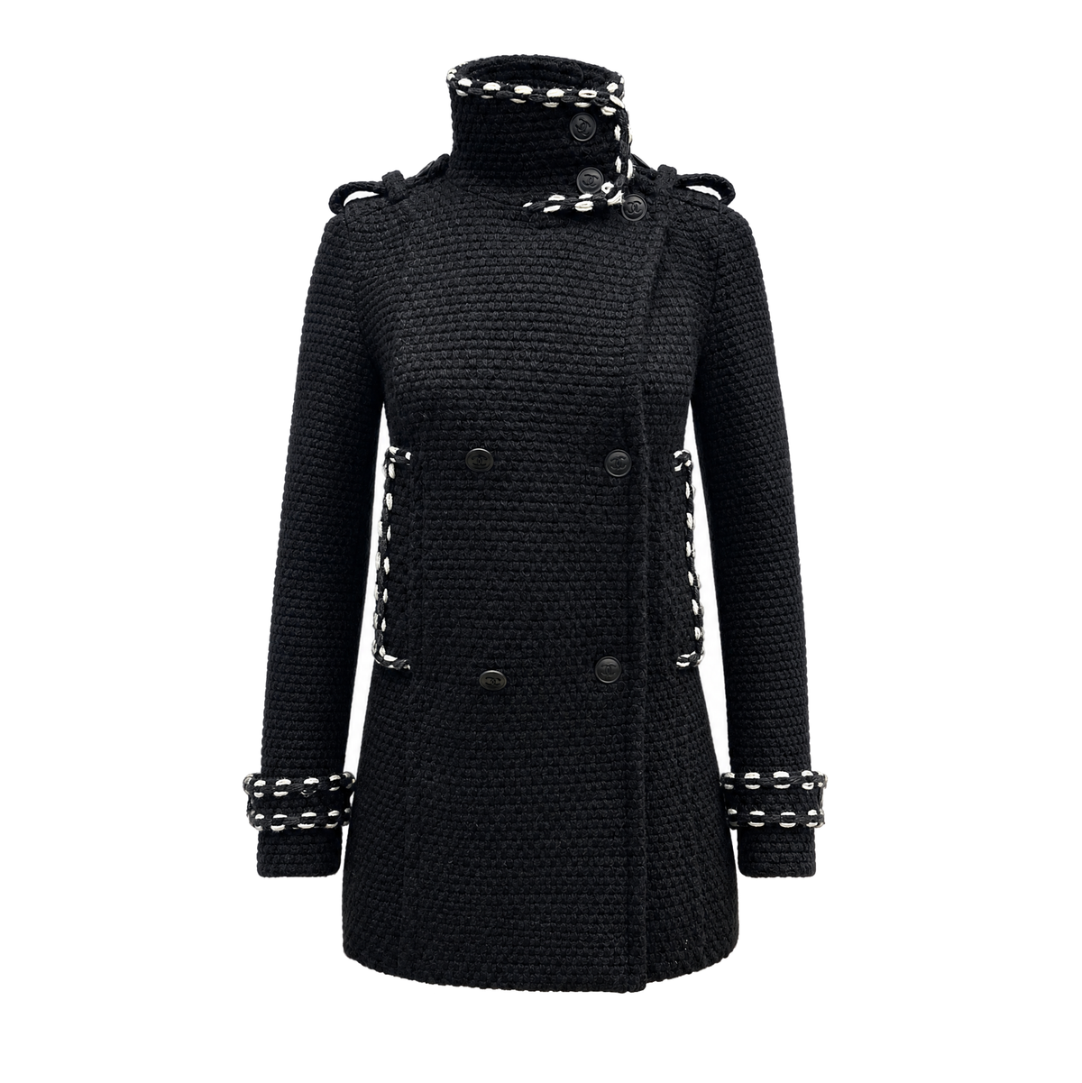 Vintage Black Tweed Wool Knit Coat