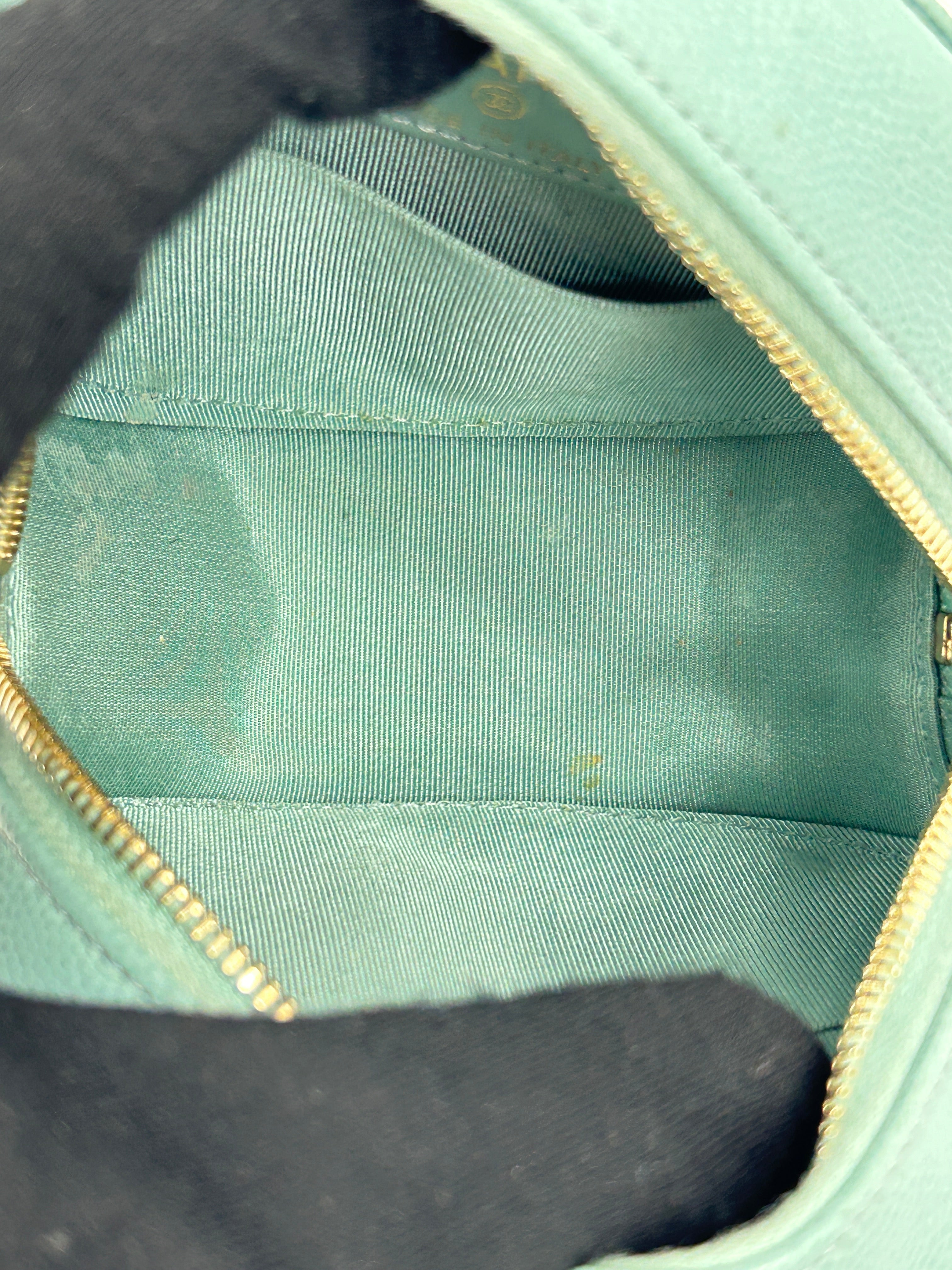 Teal Blue Caviar Round Mini Crossbody Bag w/LGHW