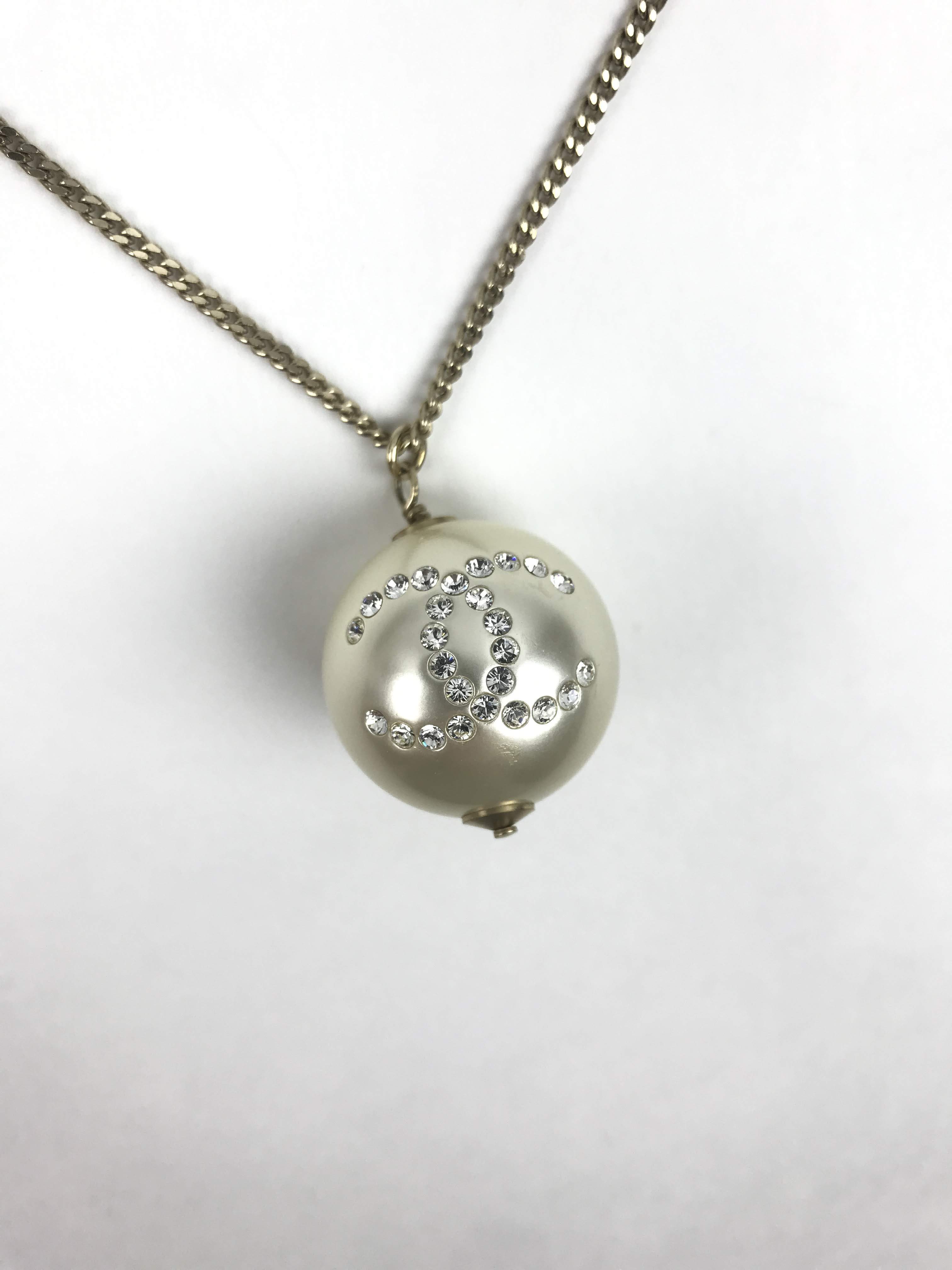 Pearl W/ Crystals Pendant On Gold-Tone Chain