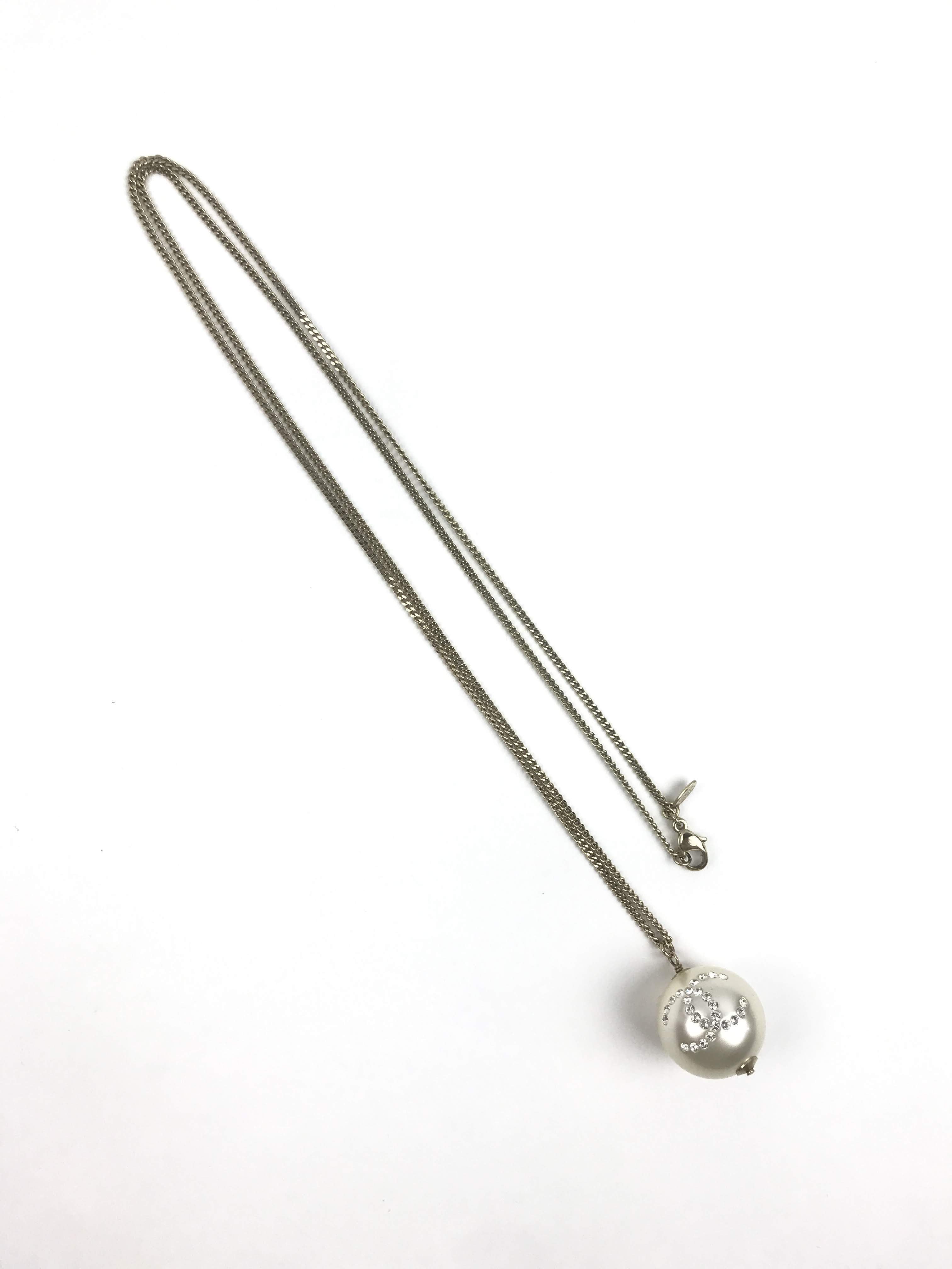 Pearl W/ Crystals Pendant On Gold-Tone Chain