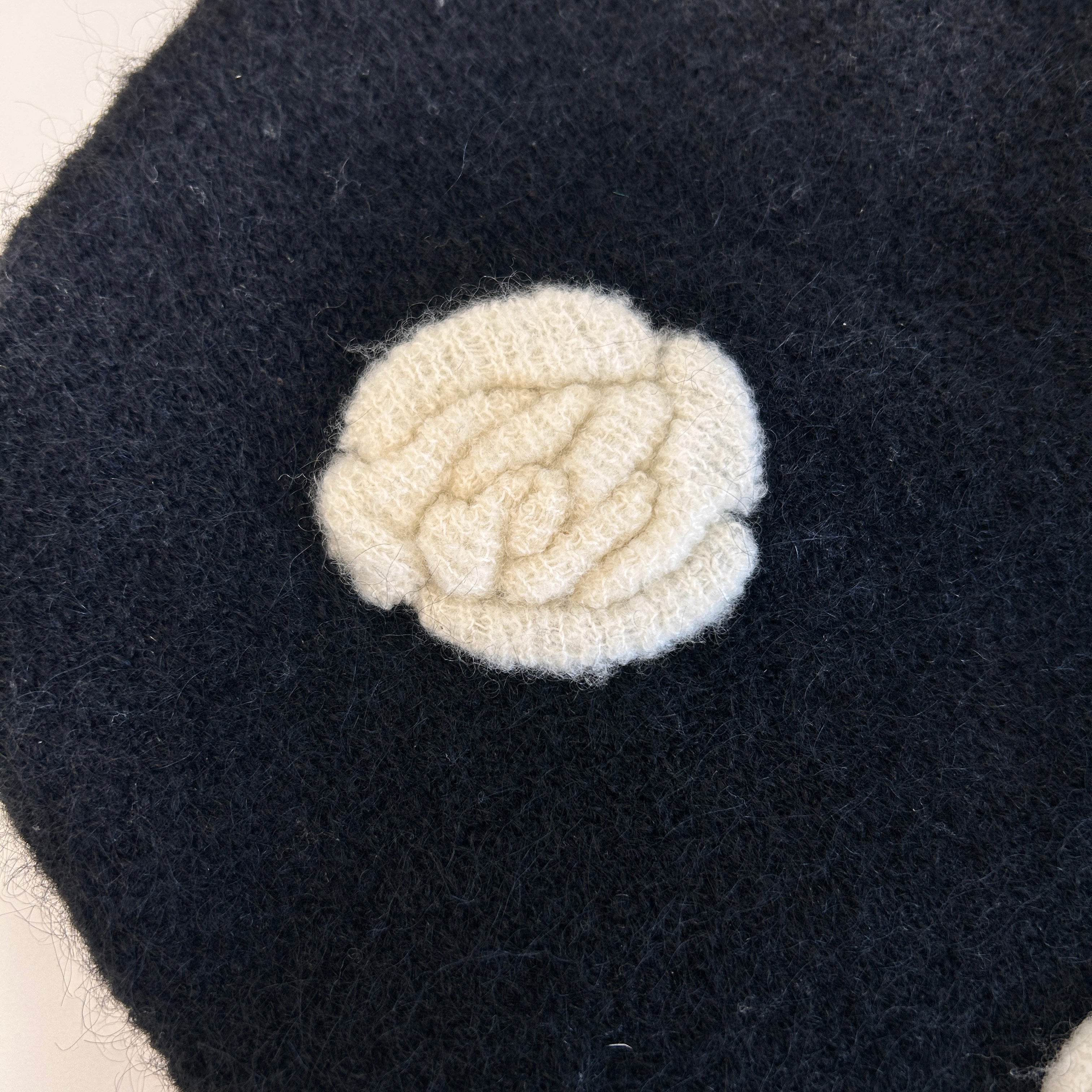 Black & Ivory Mohair Camellia Scarf/Neck Warmer