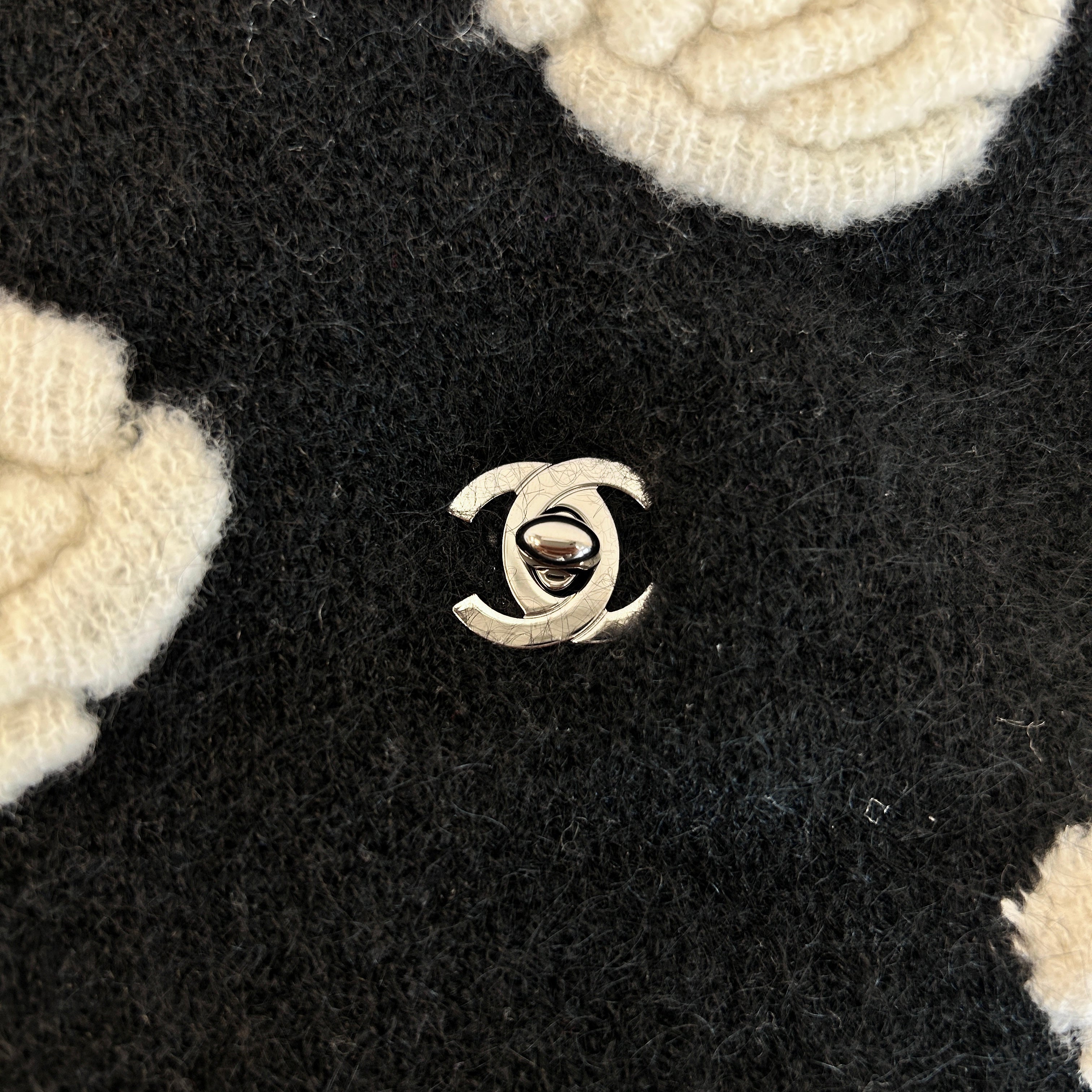 Black & Ivory Mohair Camellia Scarf/Neck Warmer