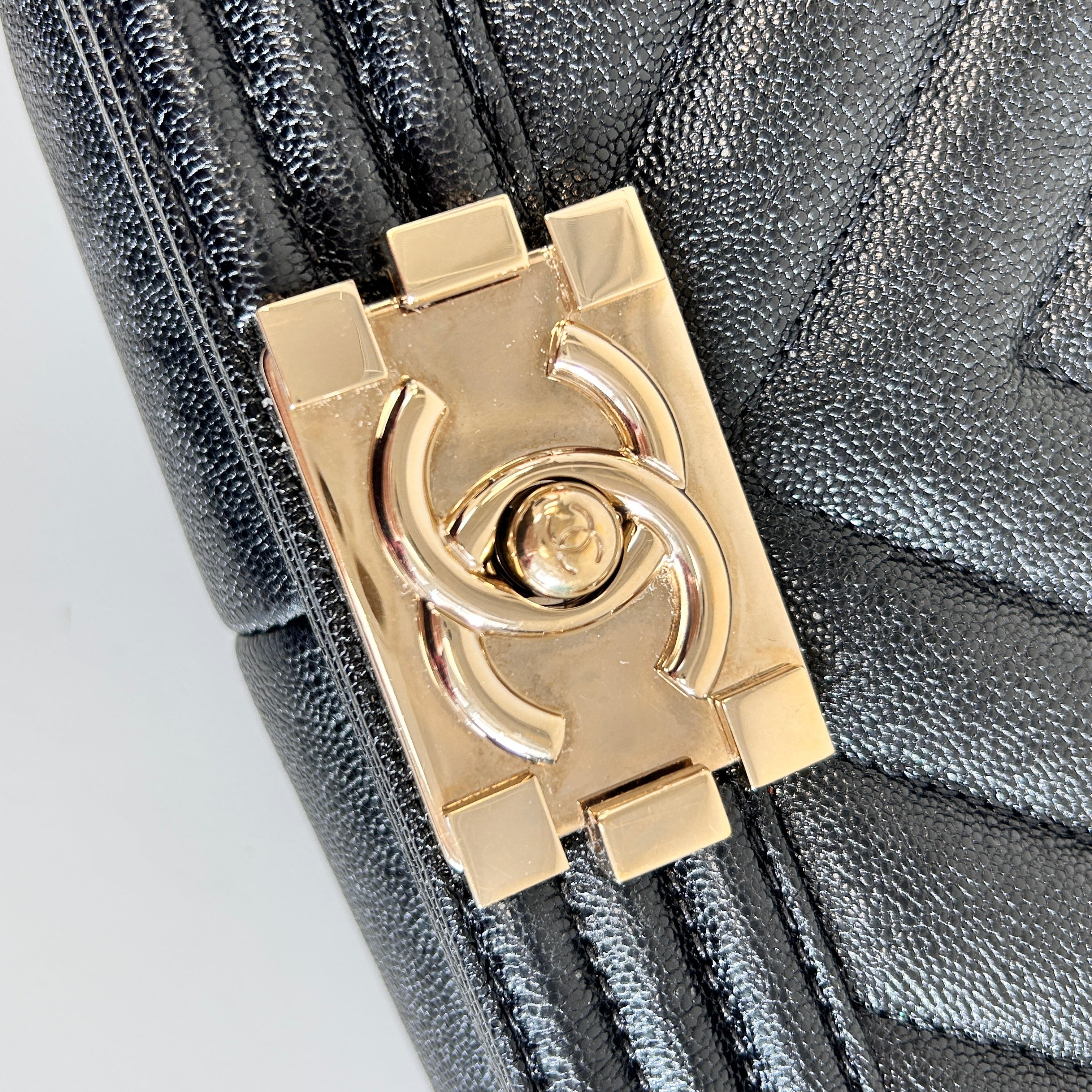 Black Caviar Chevron Old Medium Boy Bag w/LGHW