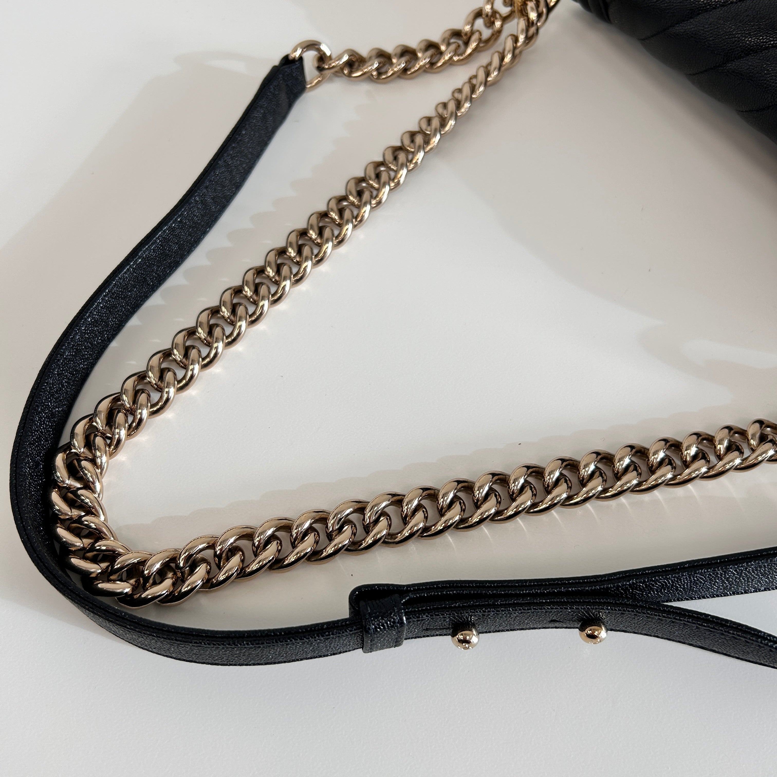 Black Caviar Chevron Old Medium Boy Bag w/LGHW