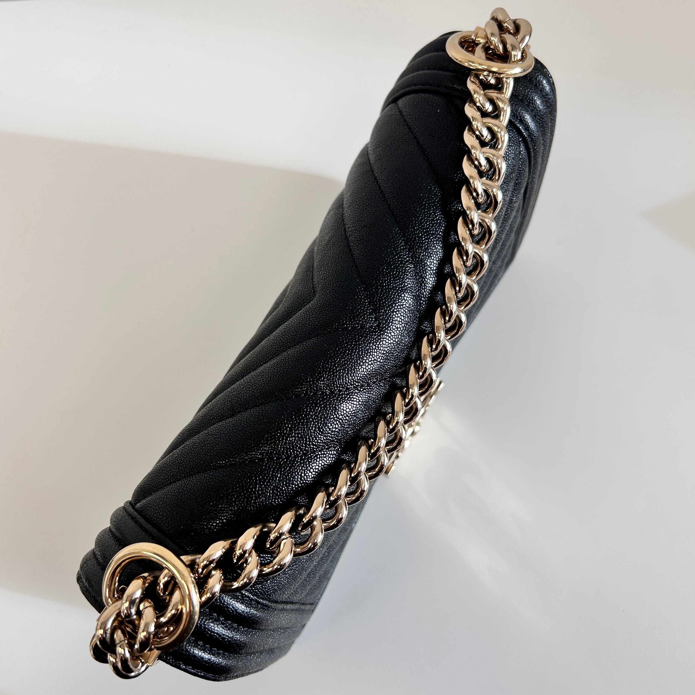 Black Caviar Chevron Old Medium Boy Bag w/LGHW