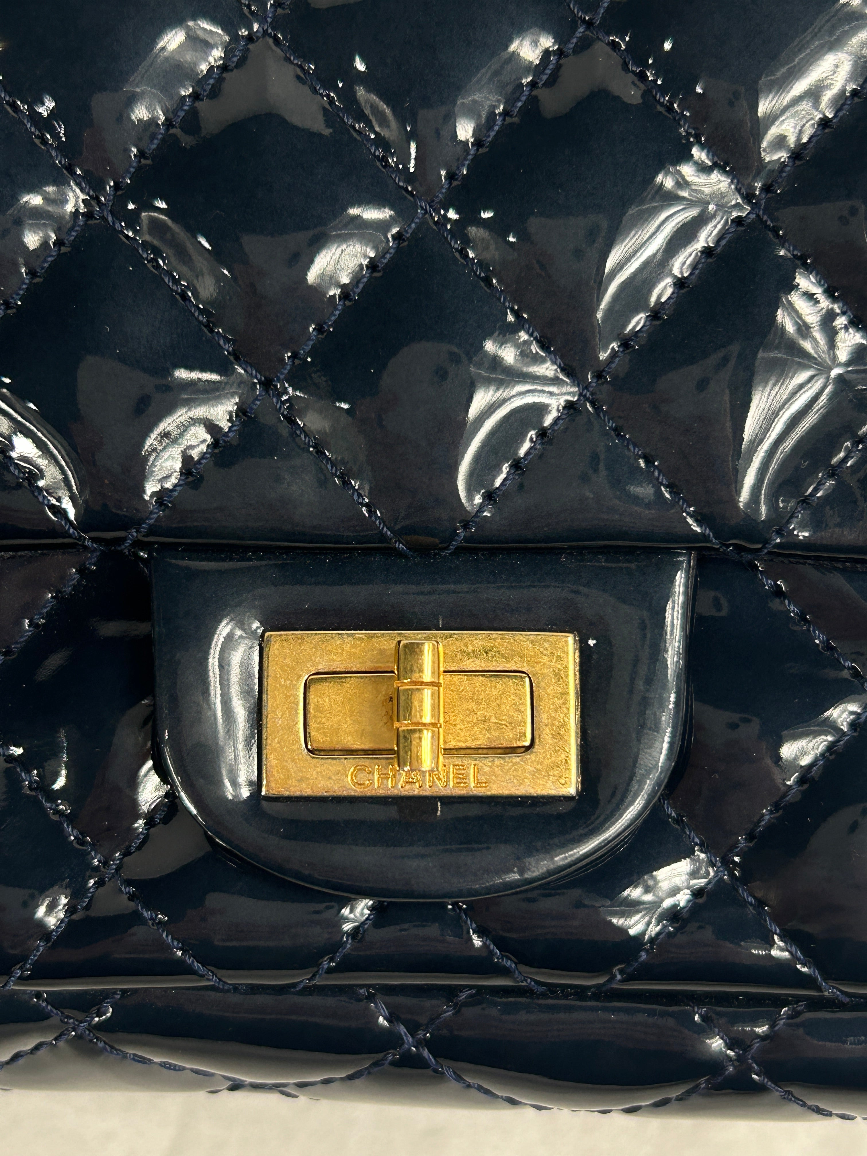 Dark Navy-Blue Patent Quilted Reissue Flap w/AGHW