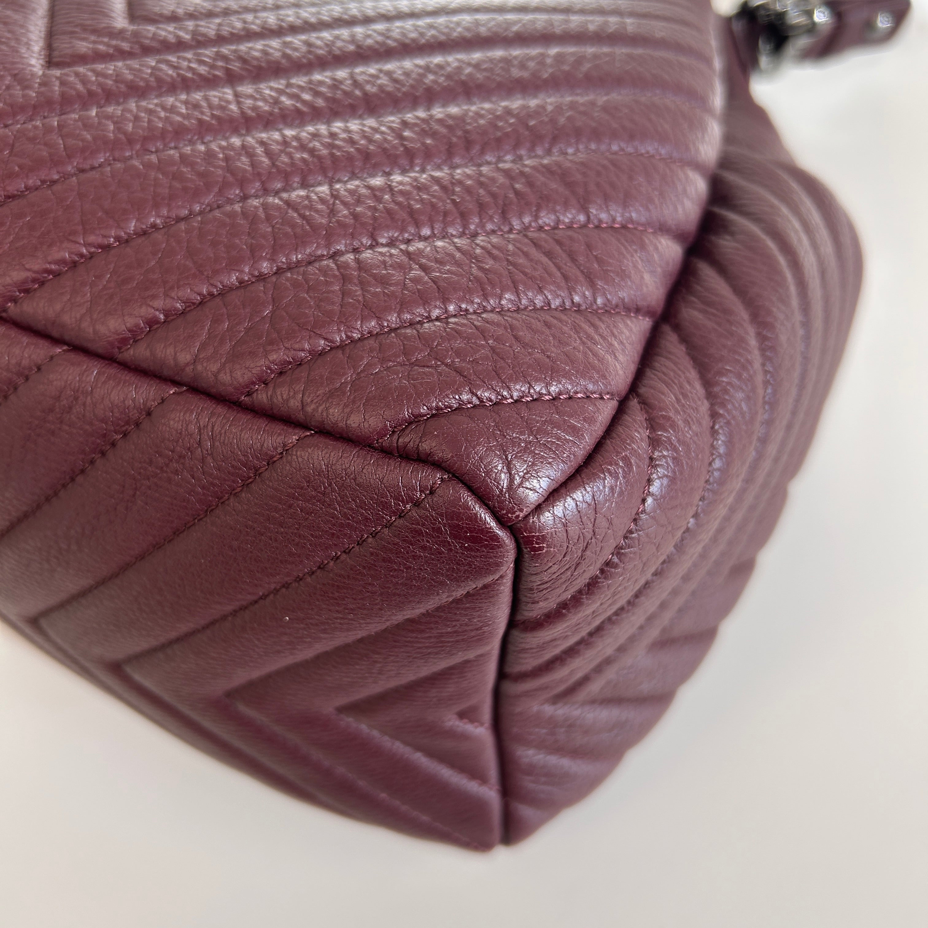 Burgundy Deerskin Small Chain Bucket Bag w/SHW