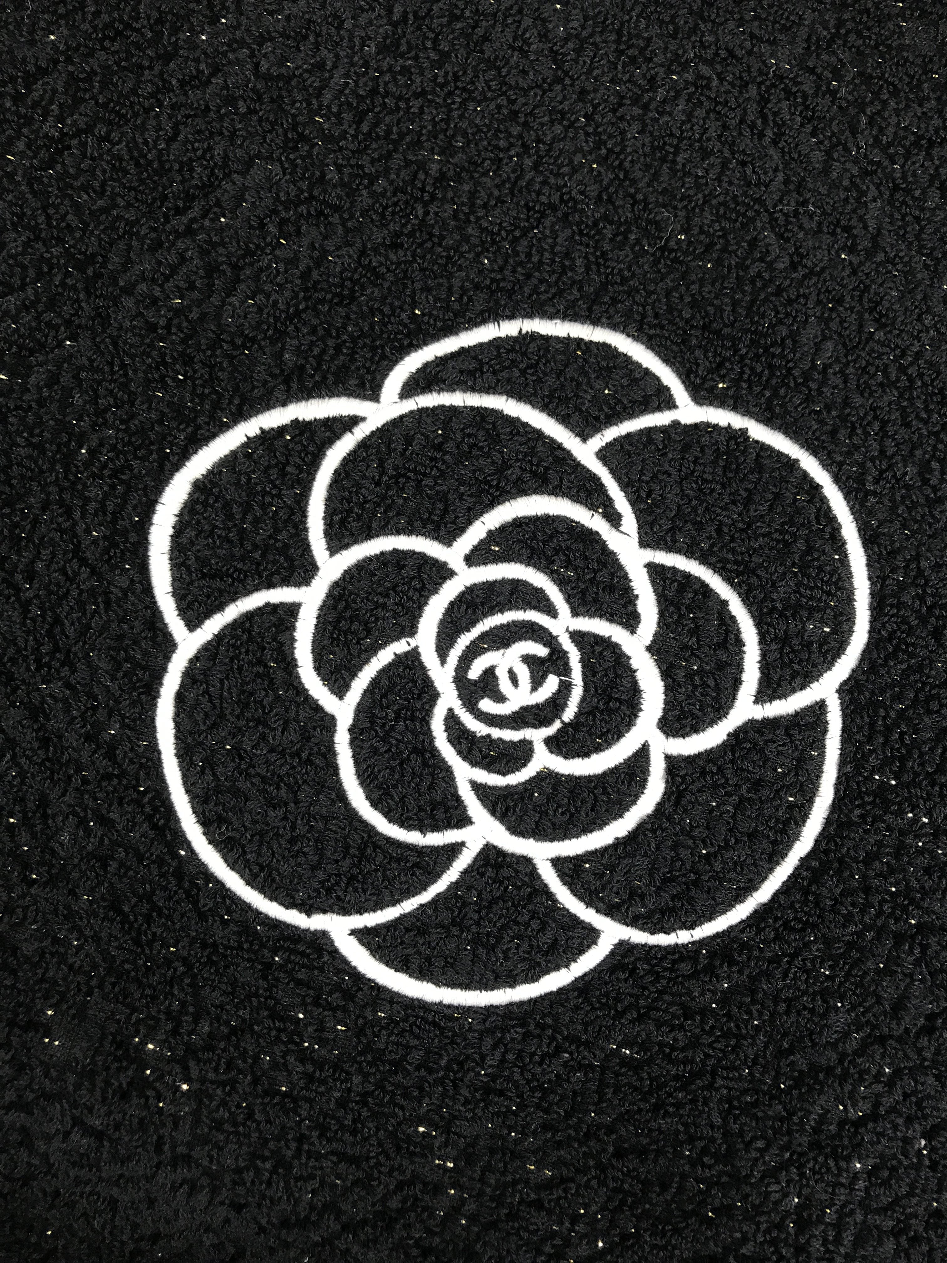 Black Cotton Camelia Beach Towel