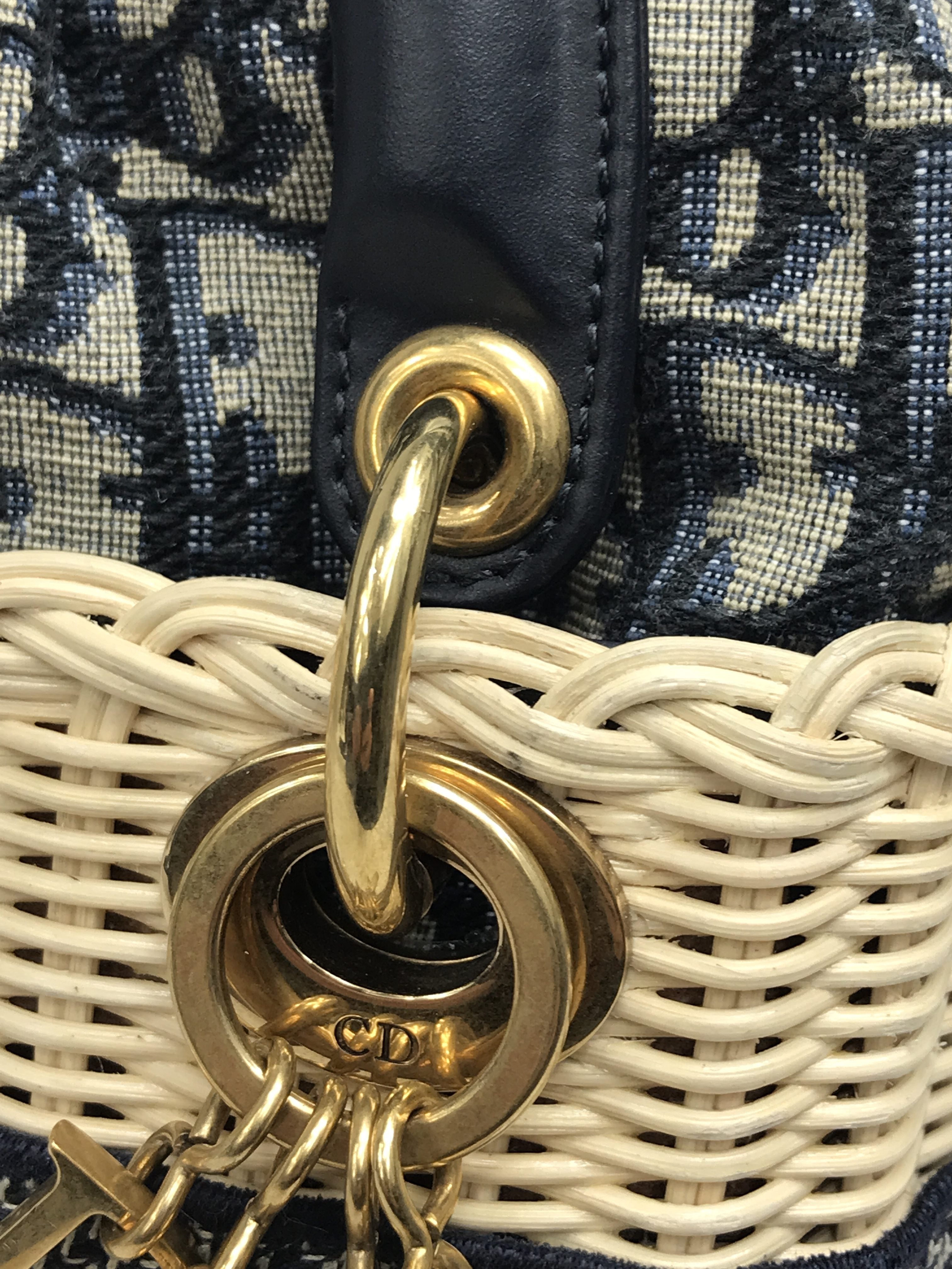 Natural Wicker & Blue Dior Oblique Jacquard Mini Lady Dior W/AGHW