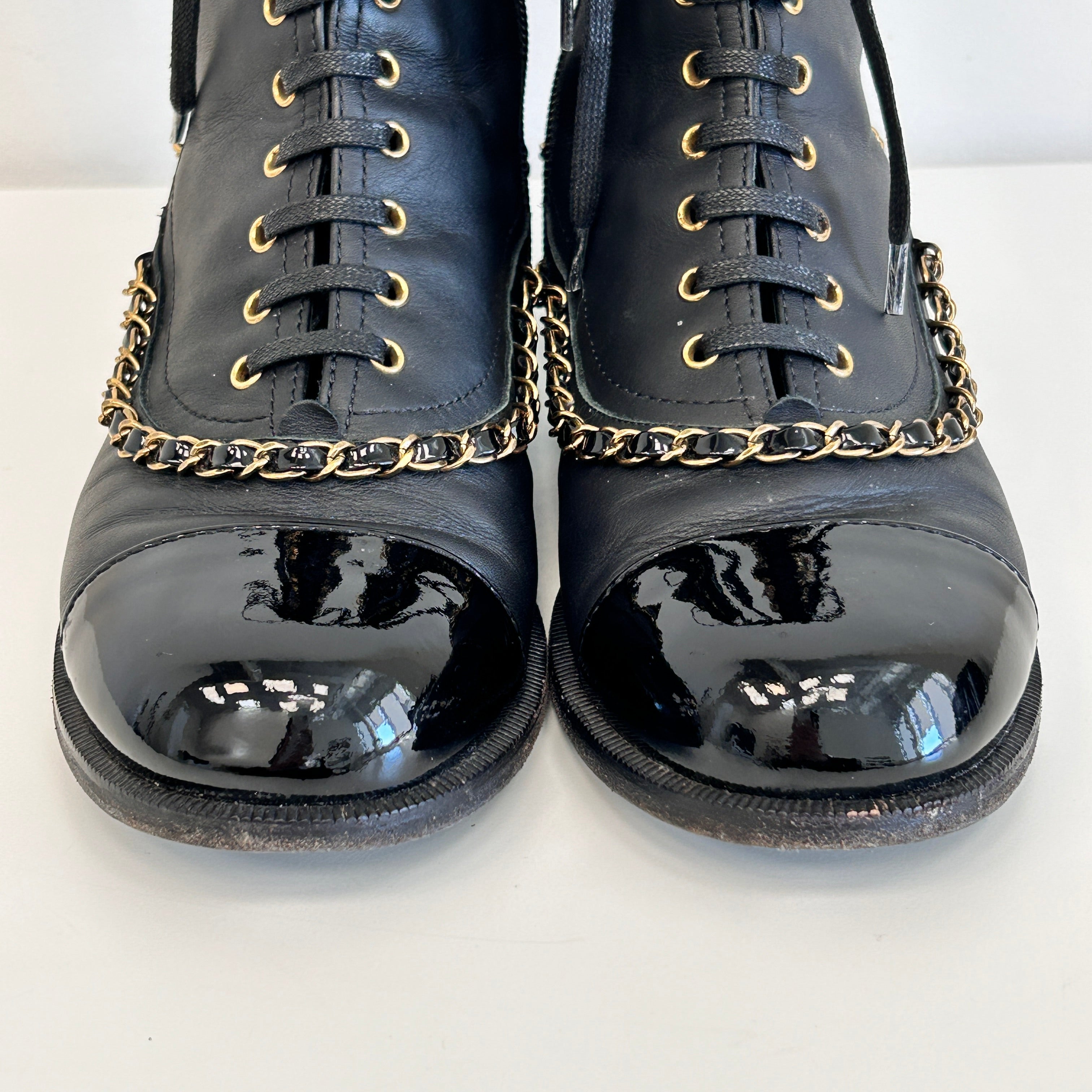 Black Chain All Detail Lace Up Boots w/Zipper Closure