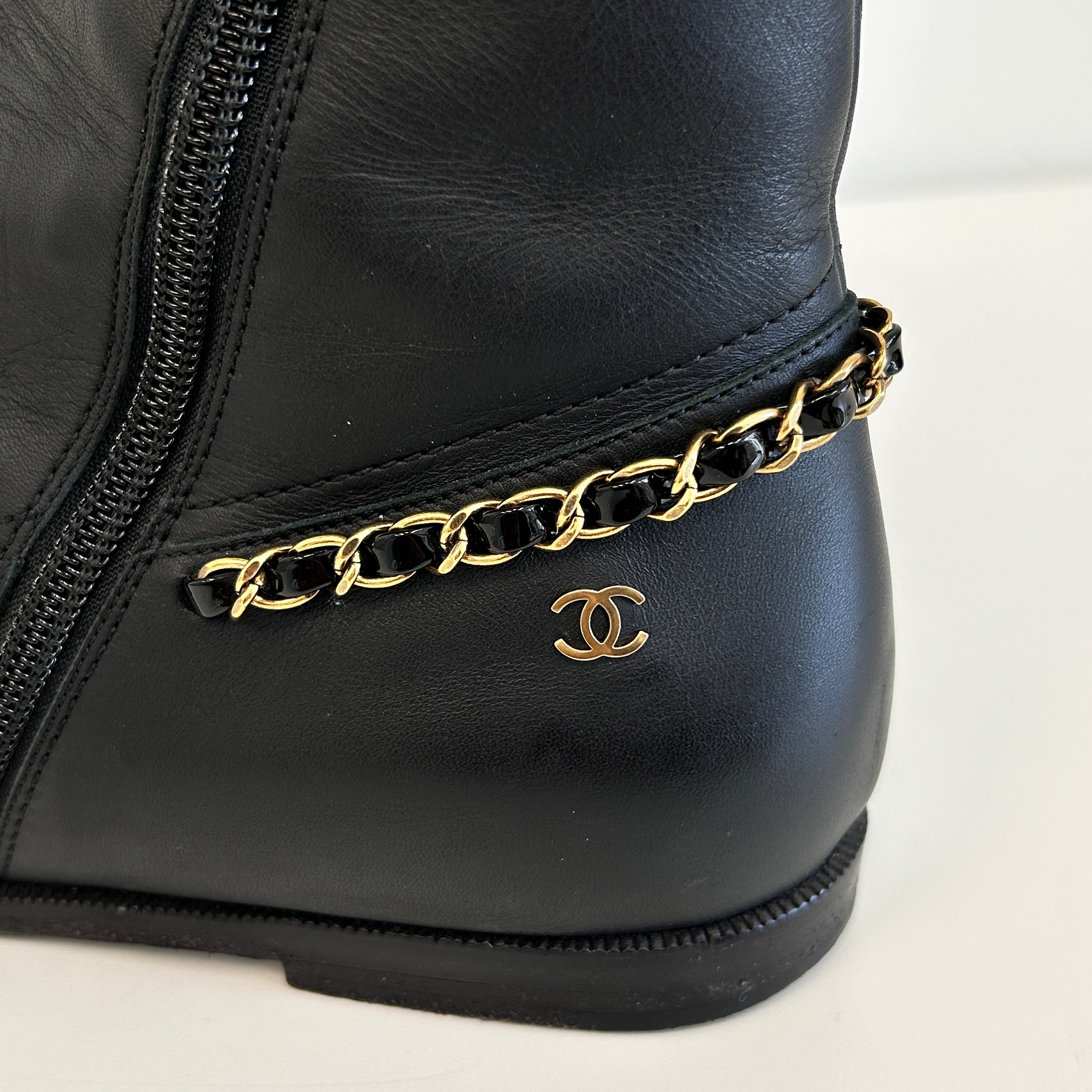Black Chain All Detail Lace Up Boots w/Zipper Closure