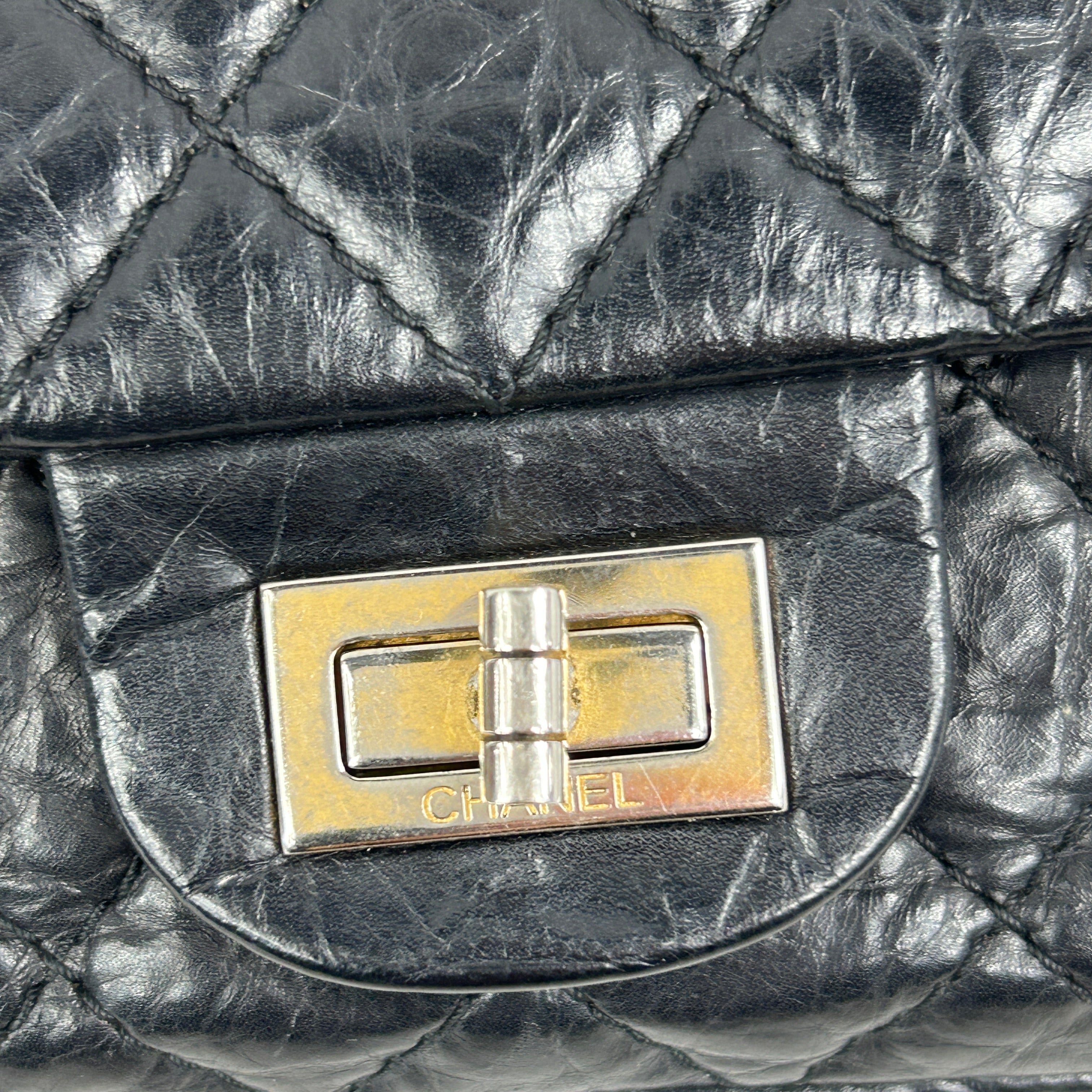 Black Aged Calfskin Reissue 225 Double Flap Bag w/AGHW