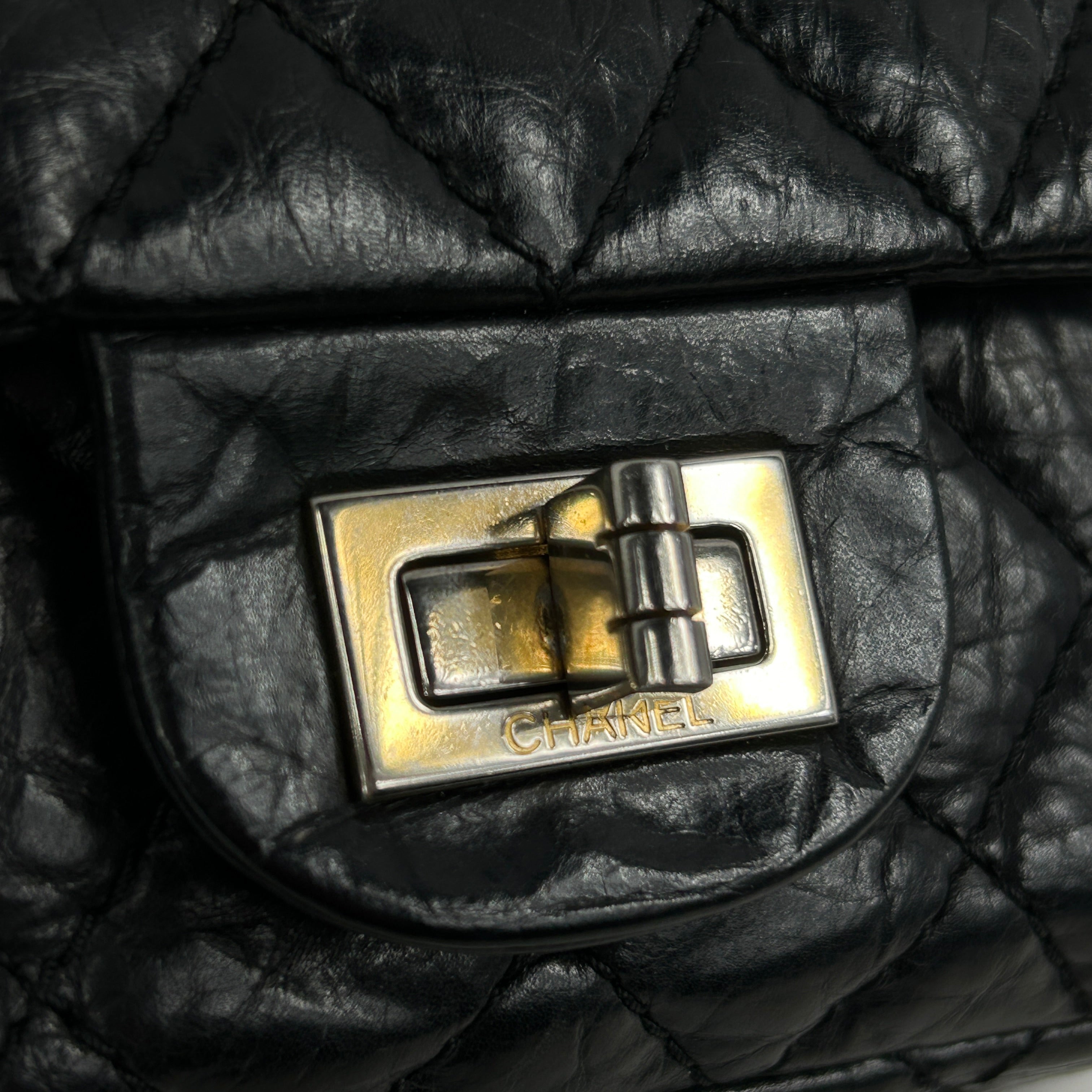 Black Aged Calfskin Reissue 225 Double Flap Bag w/AGHW