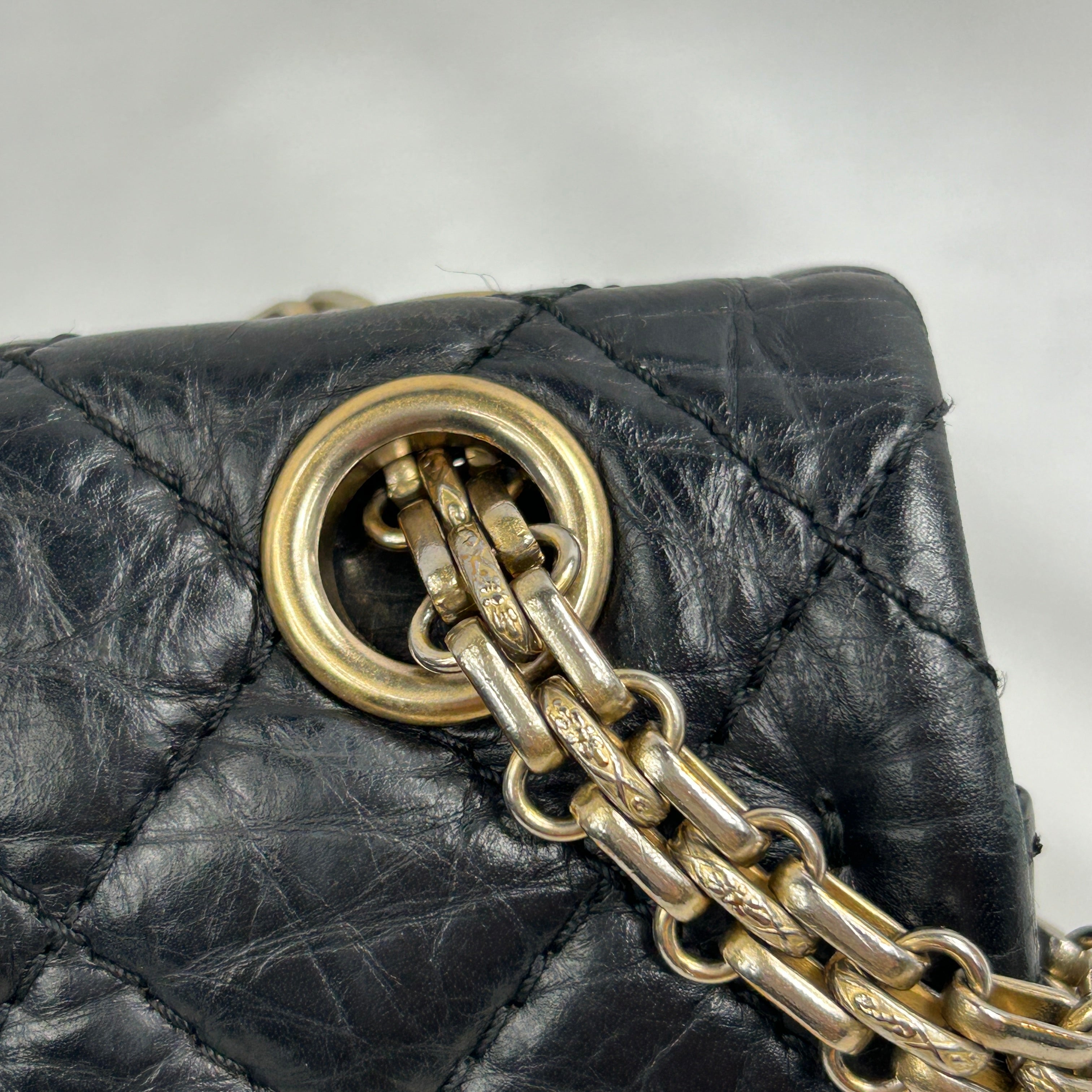 Black Aged Calfskin Reissue 225 Double Flap Bag w/AGHW