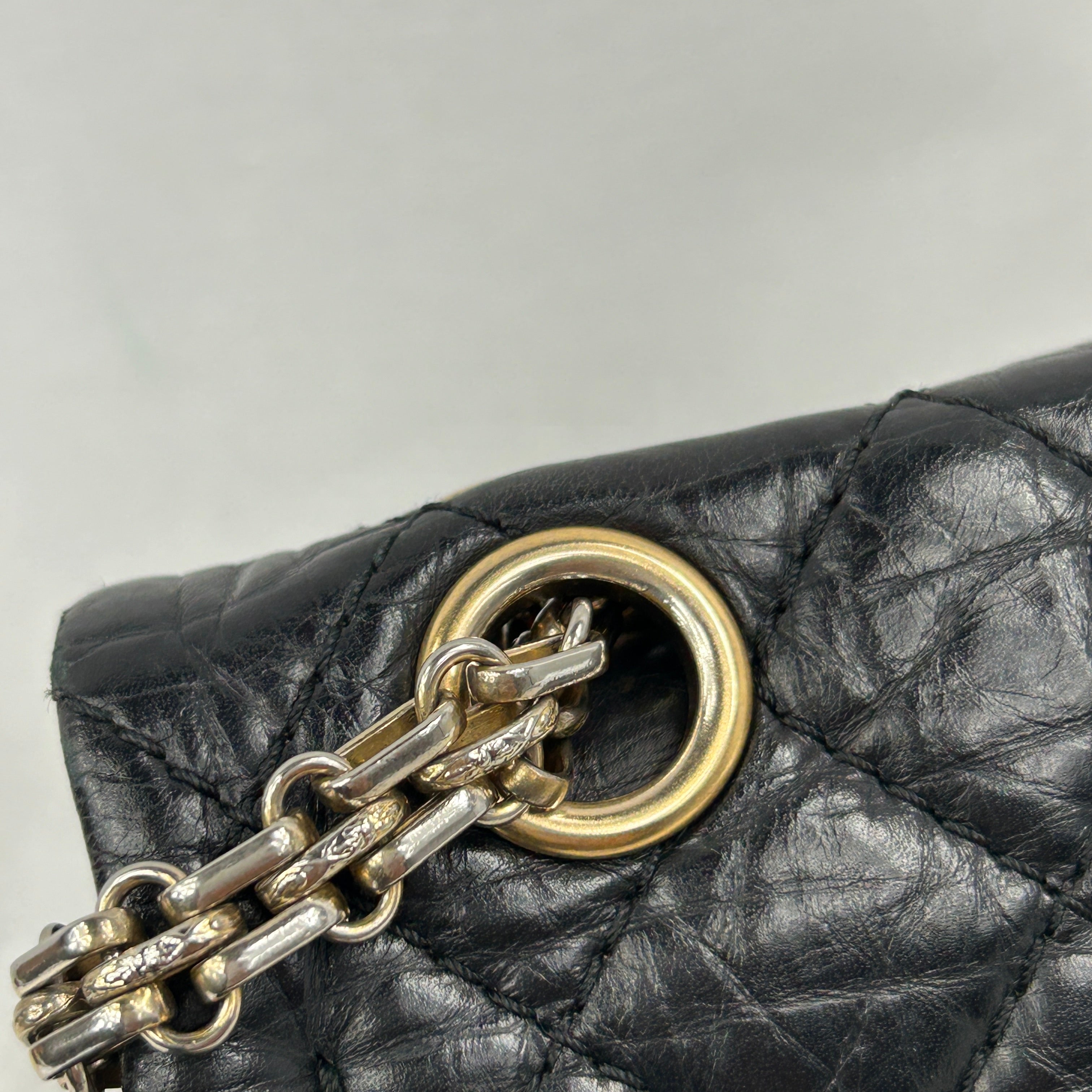 Black Aged Calfskin Reissue 225 Double Flap Bag w/AGHW