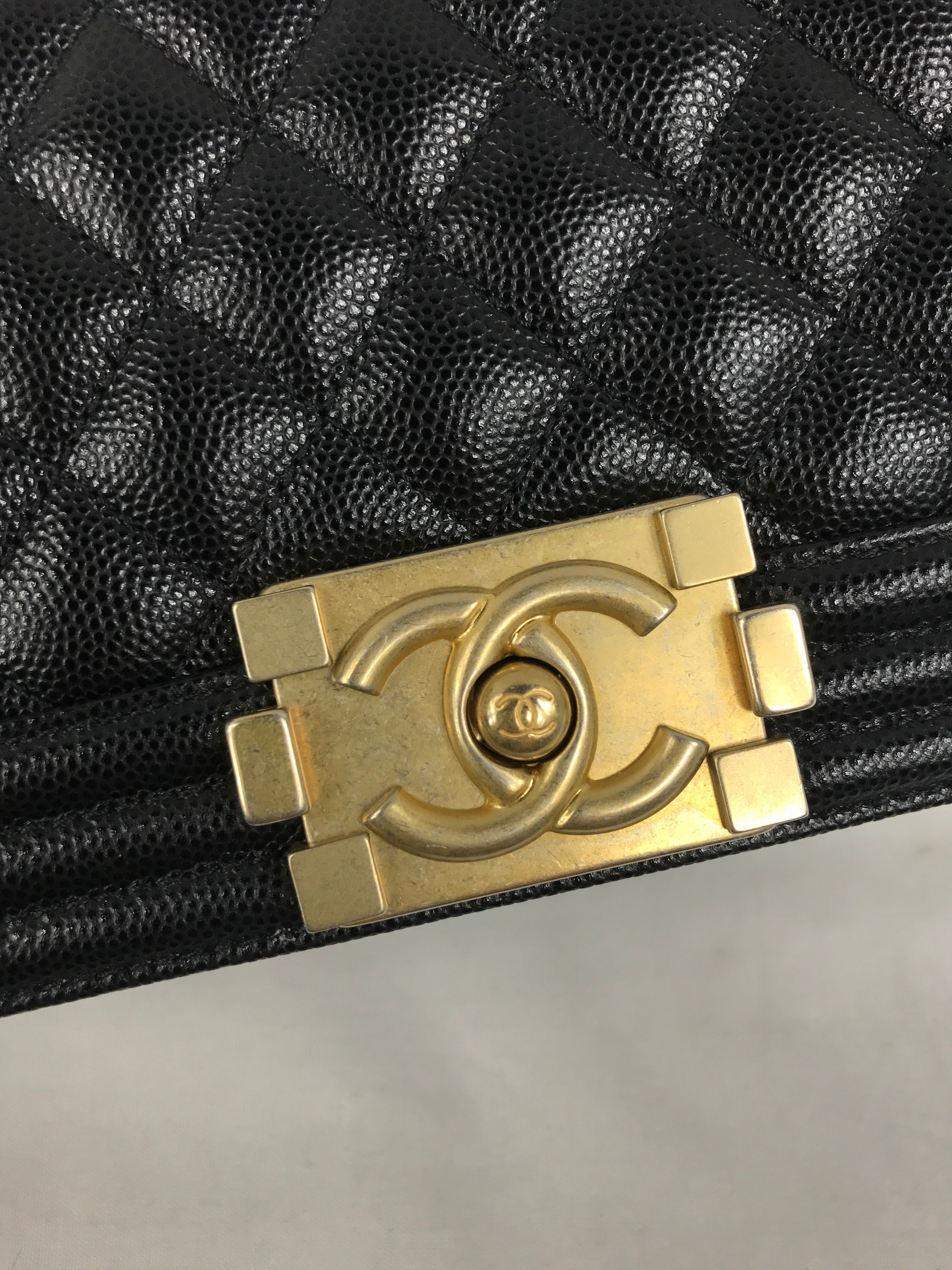Black Caviar Small Quilted Boy Bag w/AGHW