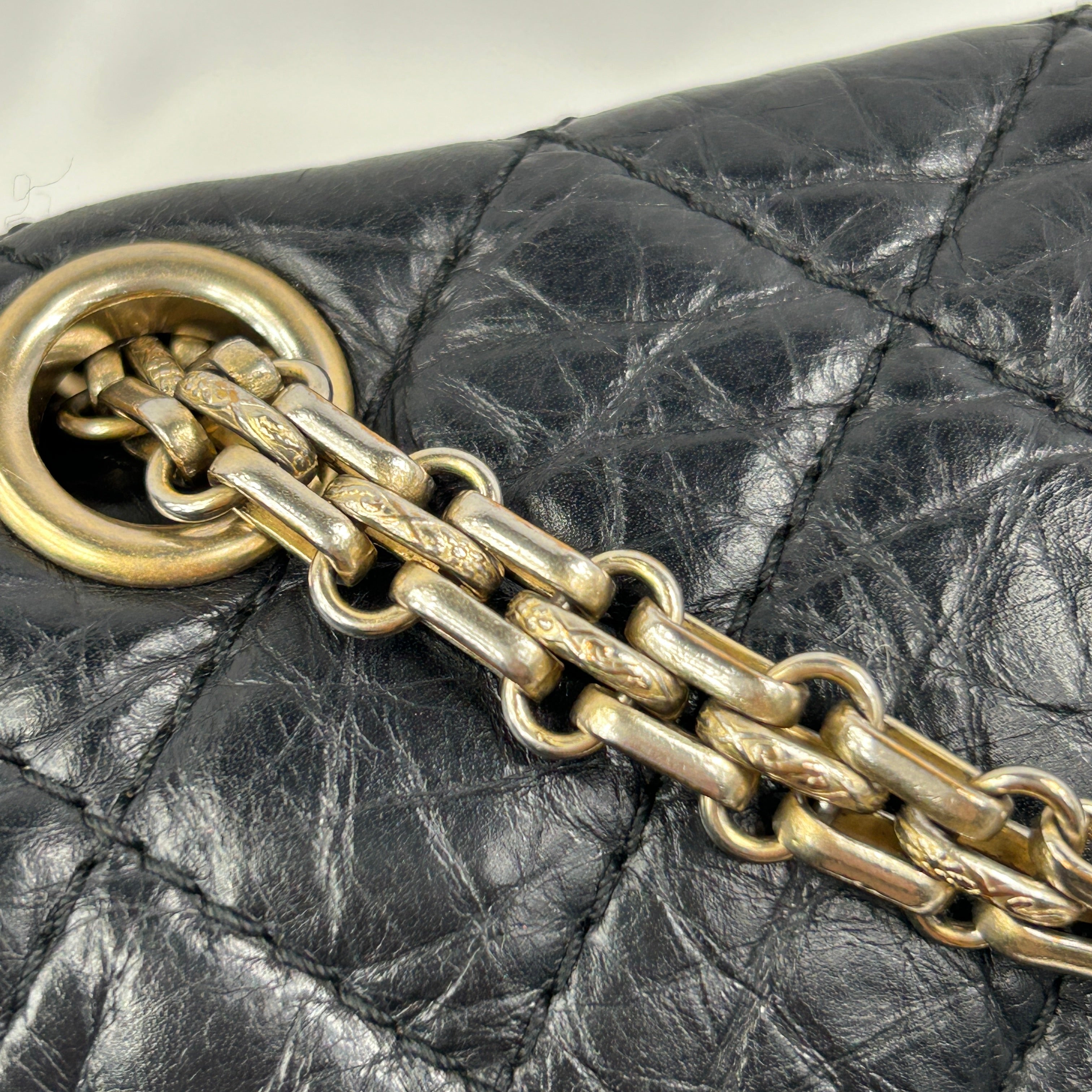 Black Aged Calfskin Reissue 225 Double Flap Bag w/AGHW
