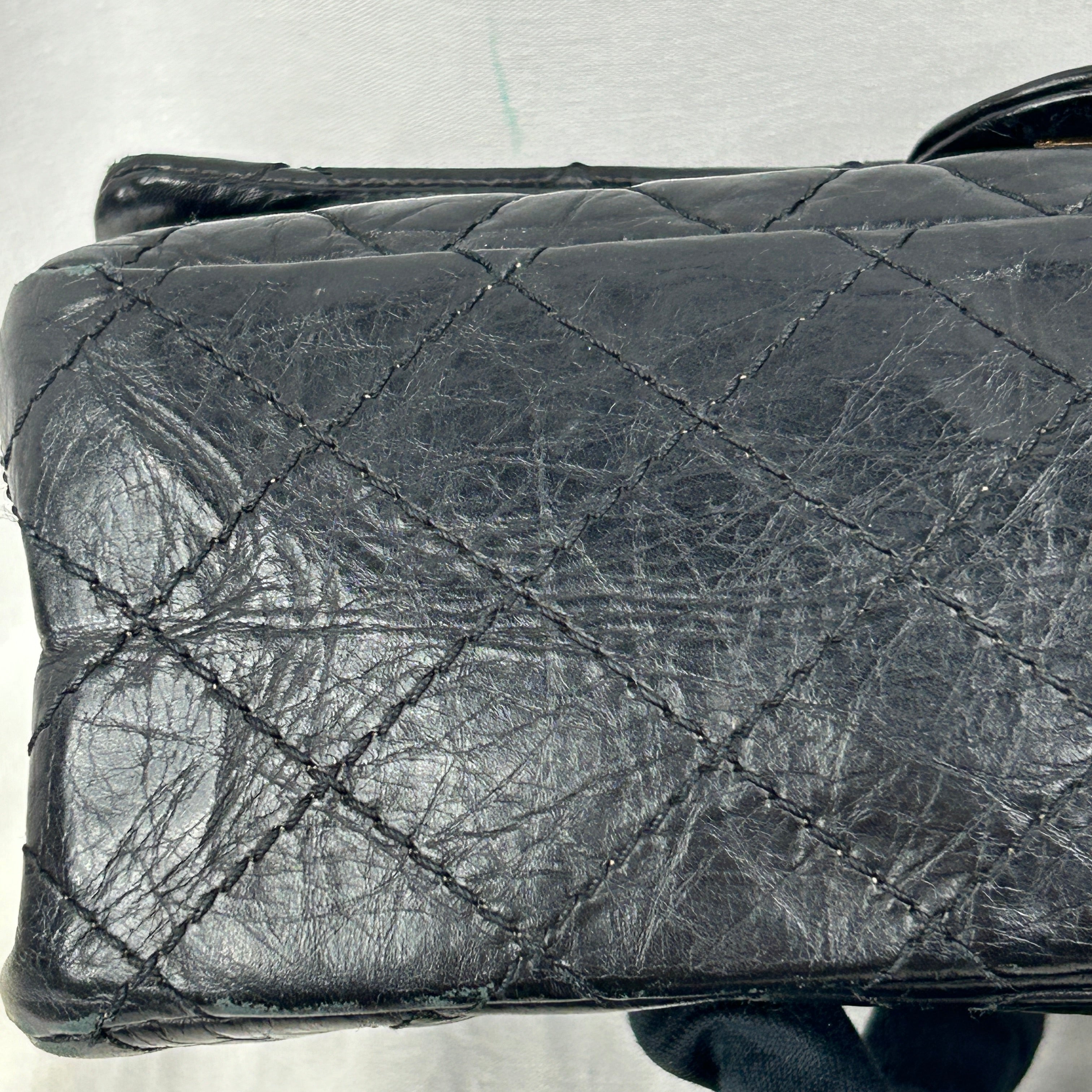 Black Aged Calfskin Reissue 225 Double Flap Bag w/AGHW