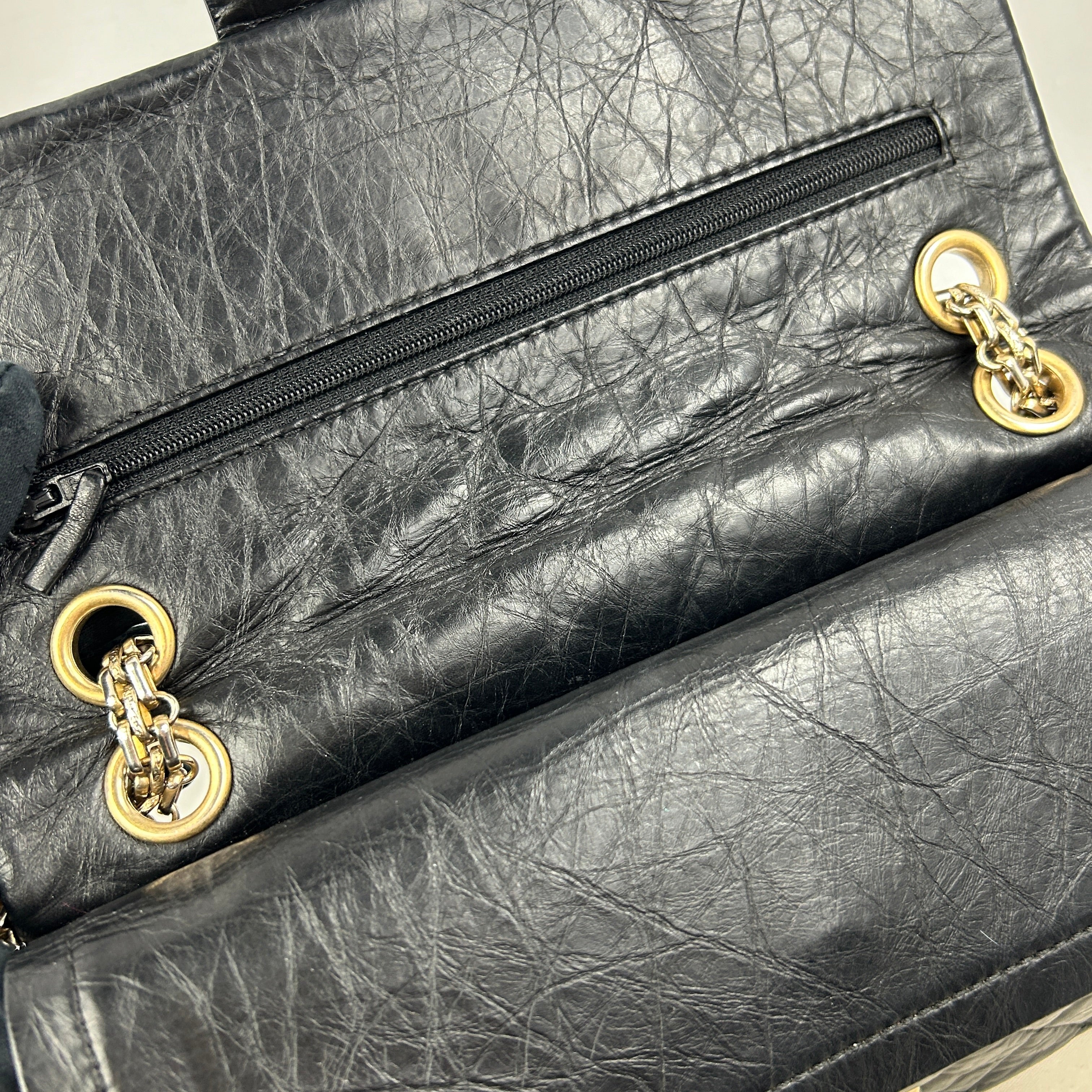 Black Aged Calfskin Reissue 225 Double Flap Bag w/AGHW