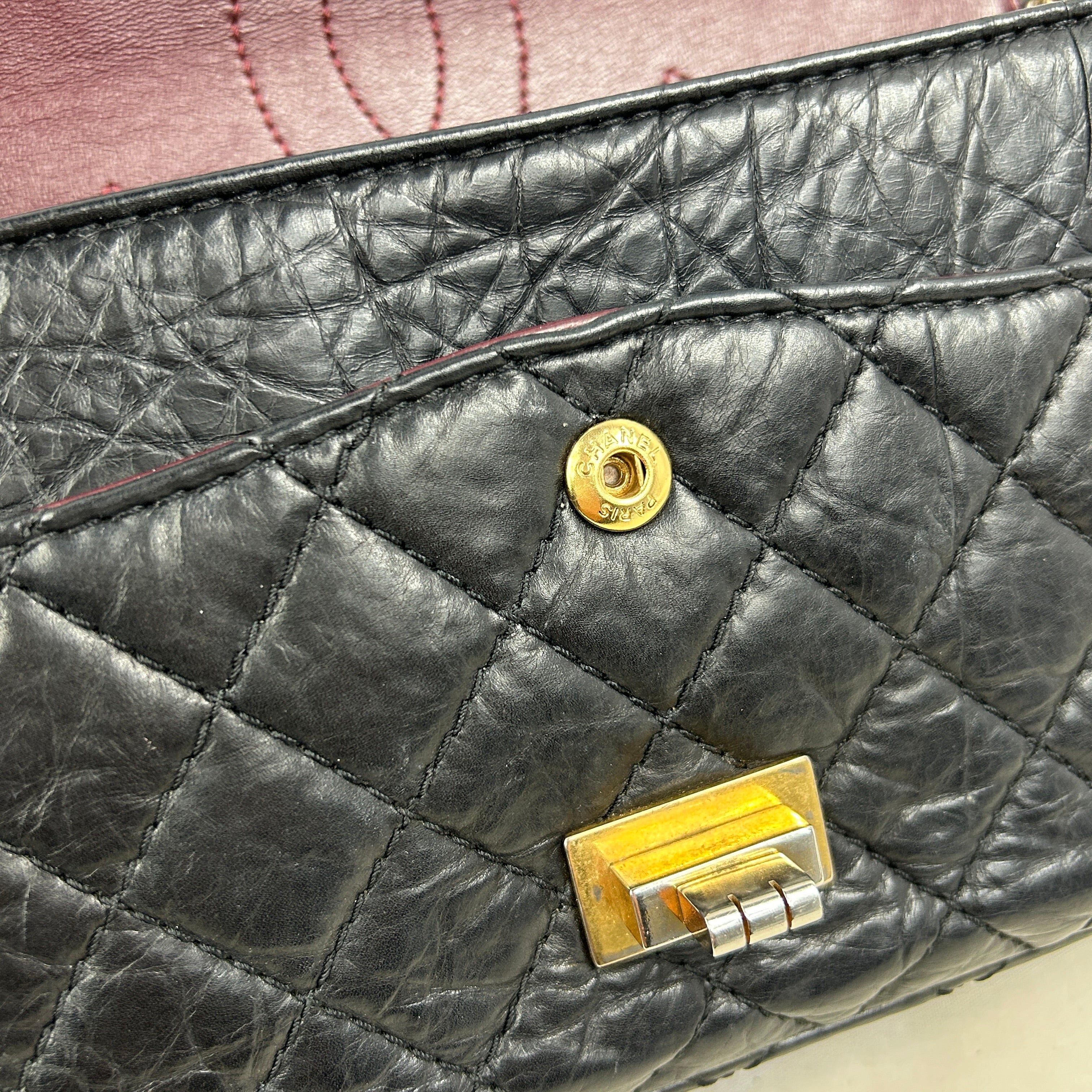 Black Aged Calfskin Reissue 225 Double Flap Bag w/AGHW