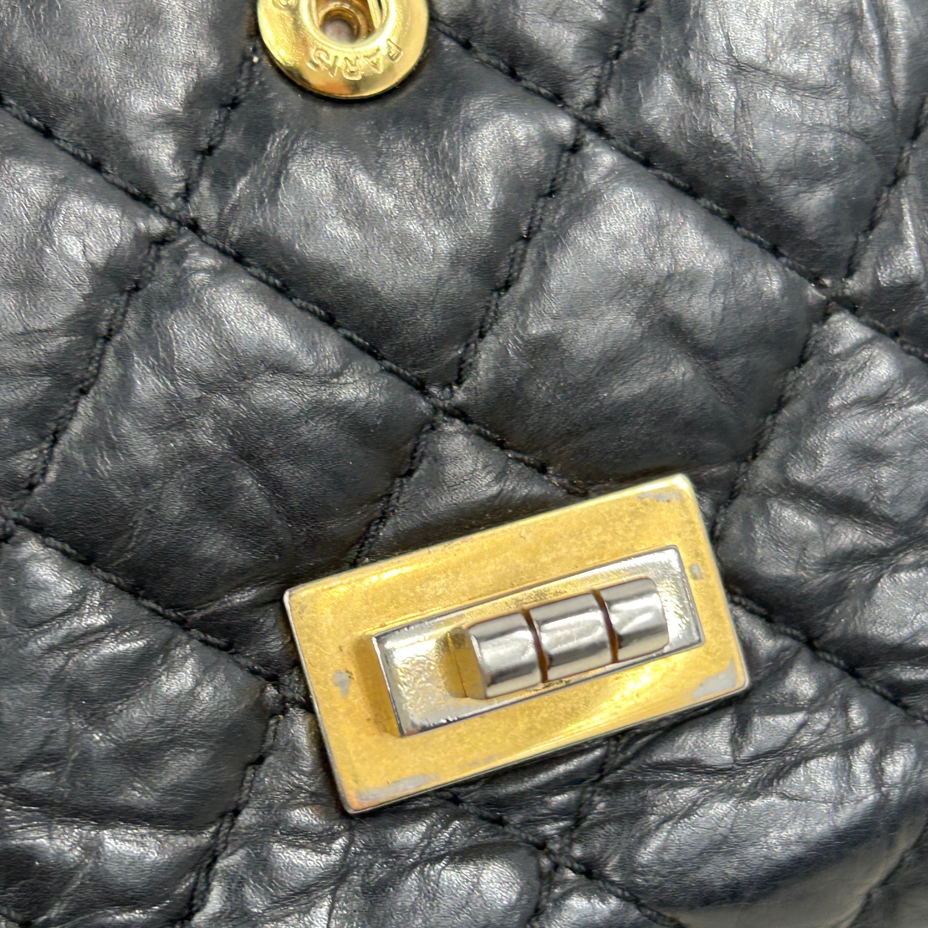 Black Aged Calfskin Reissue 225 Double Flap Bag w/AGHW