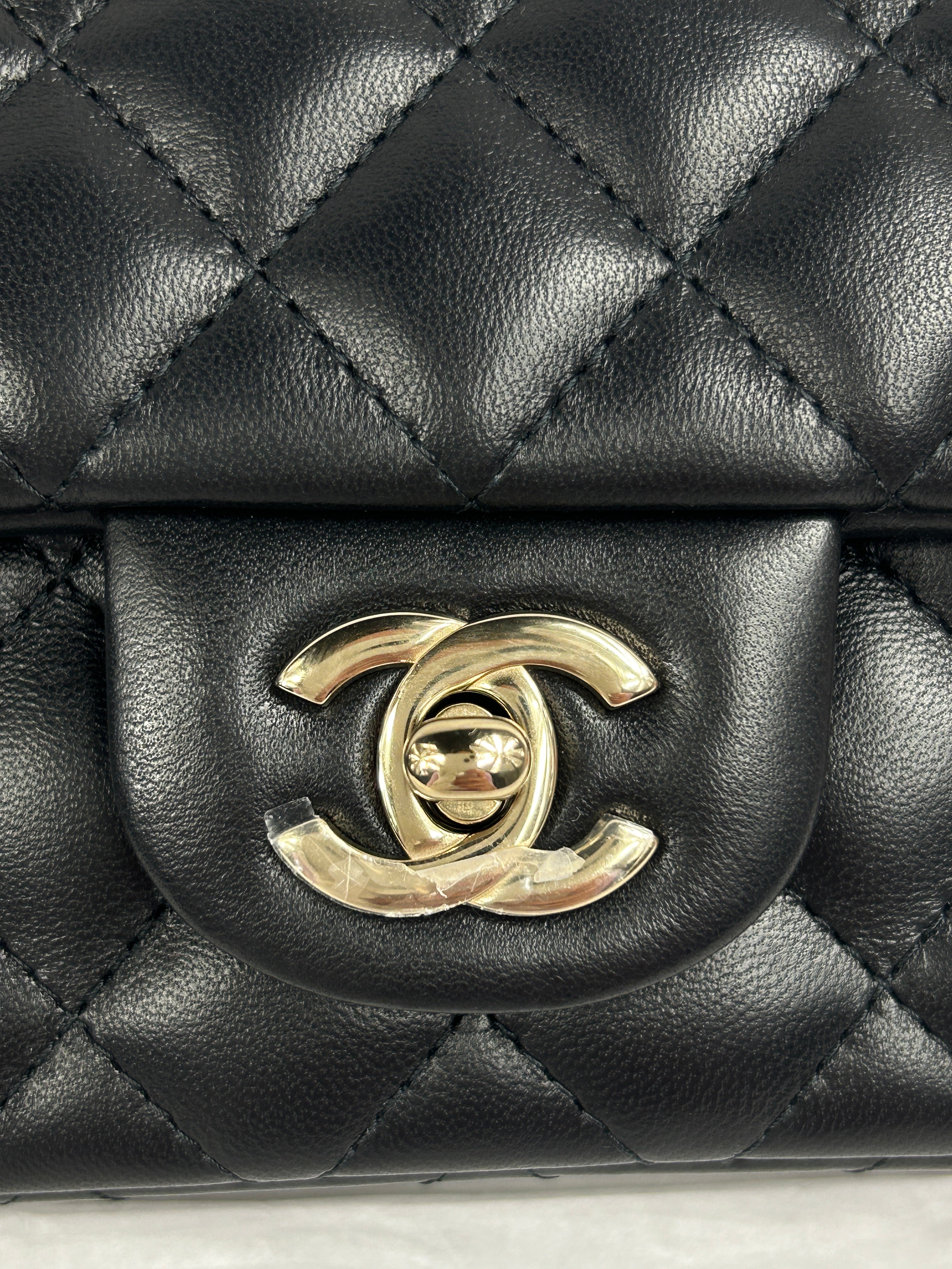 Black Lambskin Quilted Single Mini Rectangle Flap Bag w/ LGHW