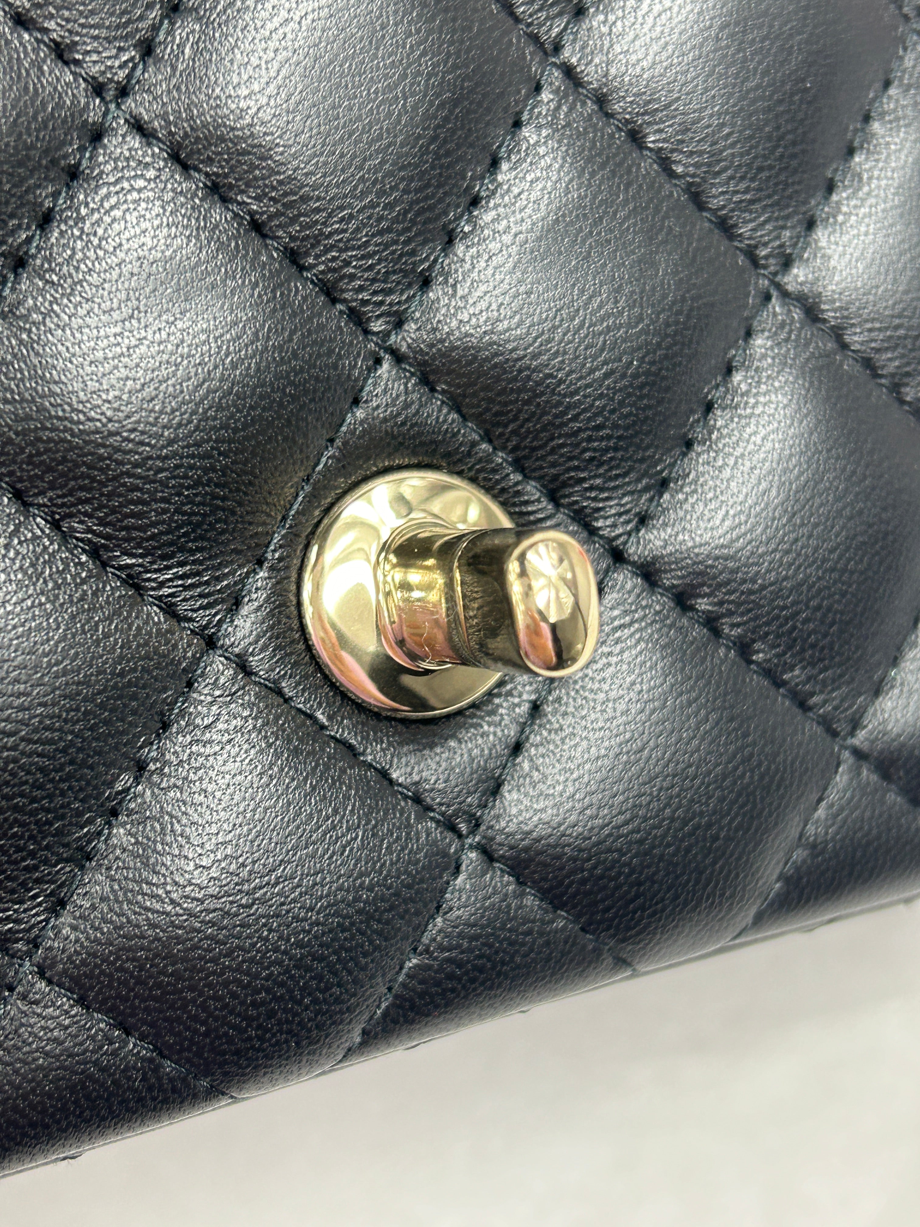 Black Lambskin Quilted Single Mini Rectangle Flap Bag w/ LGHW
