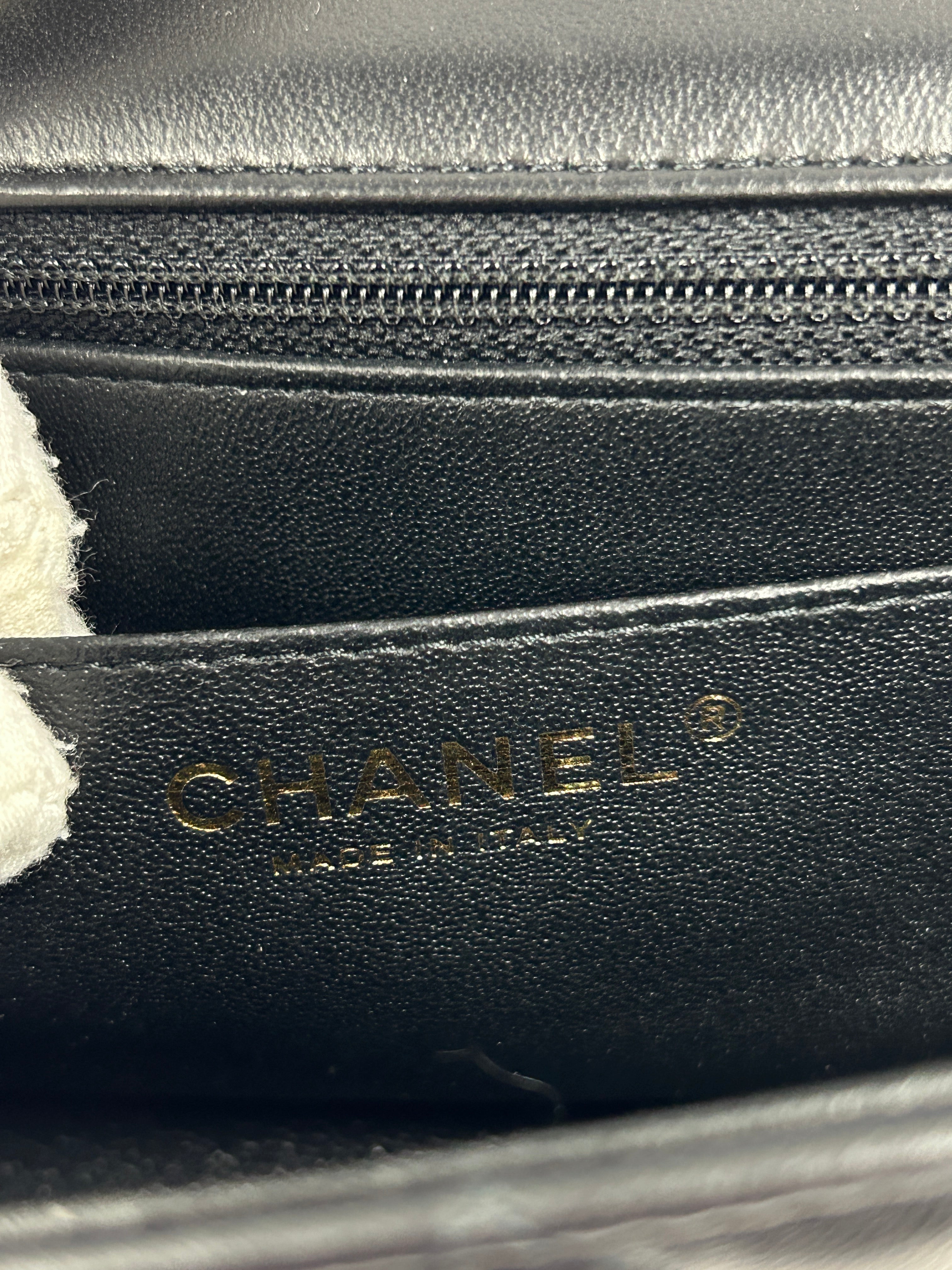 Black Lambskin Quilted Single Mini Rectangle Flap Bag w/ LGHW