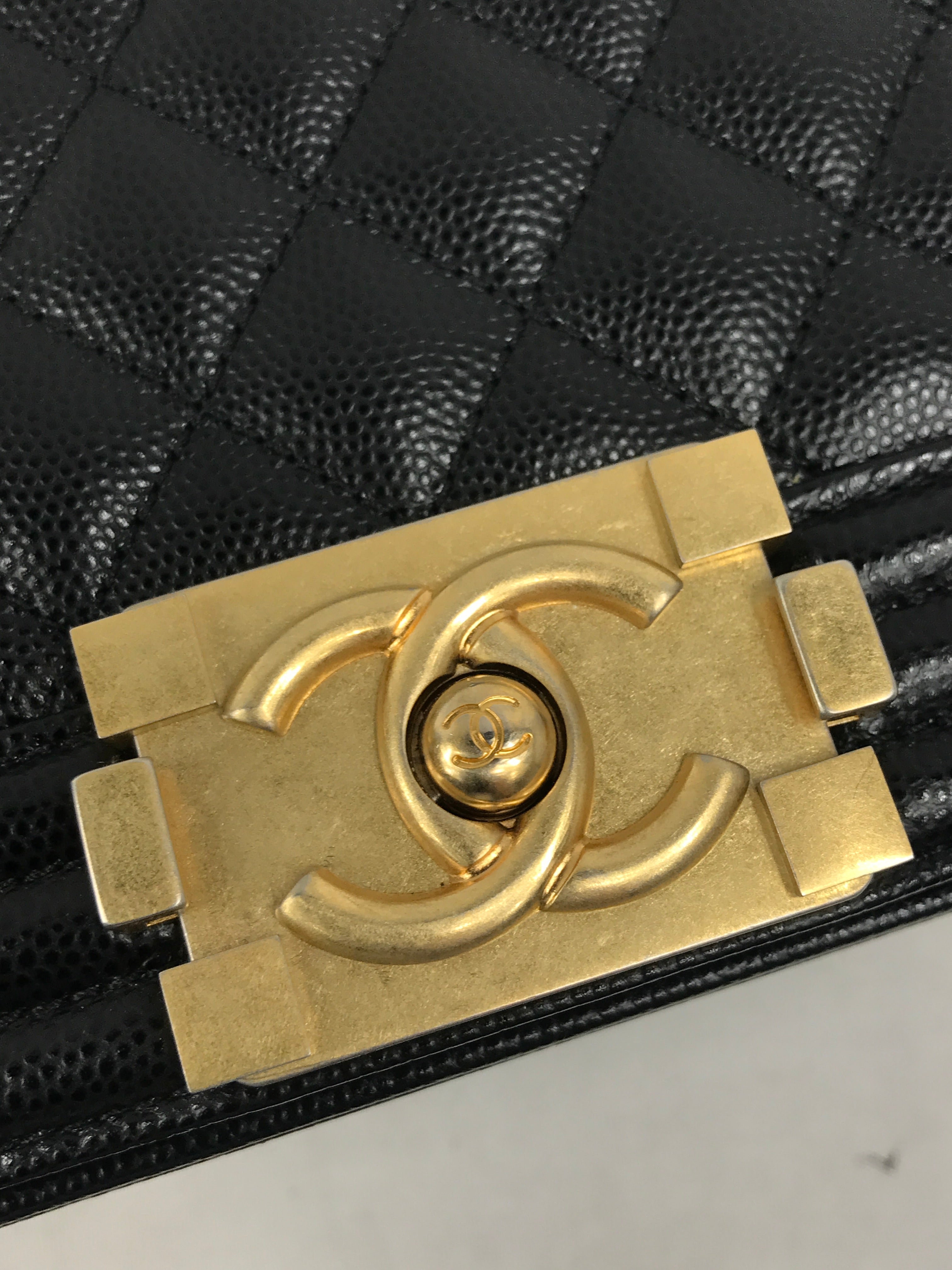 Black Caviar Quilted New Medium Boy Bag w/AGHW
