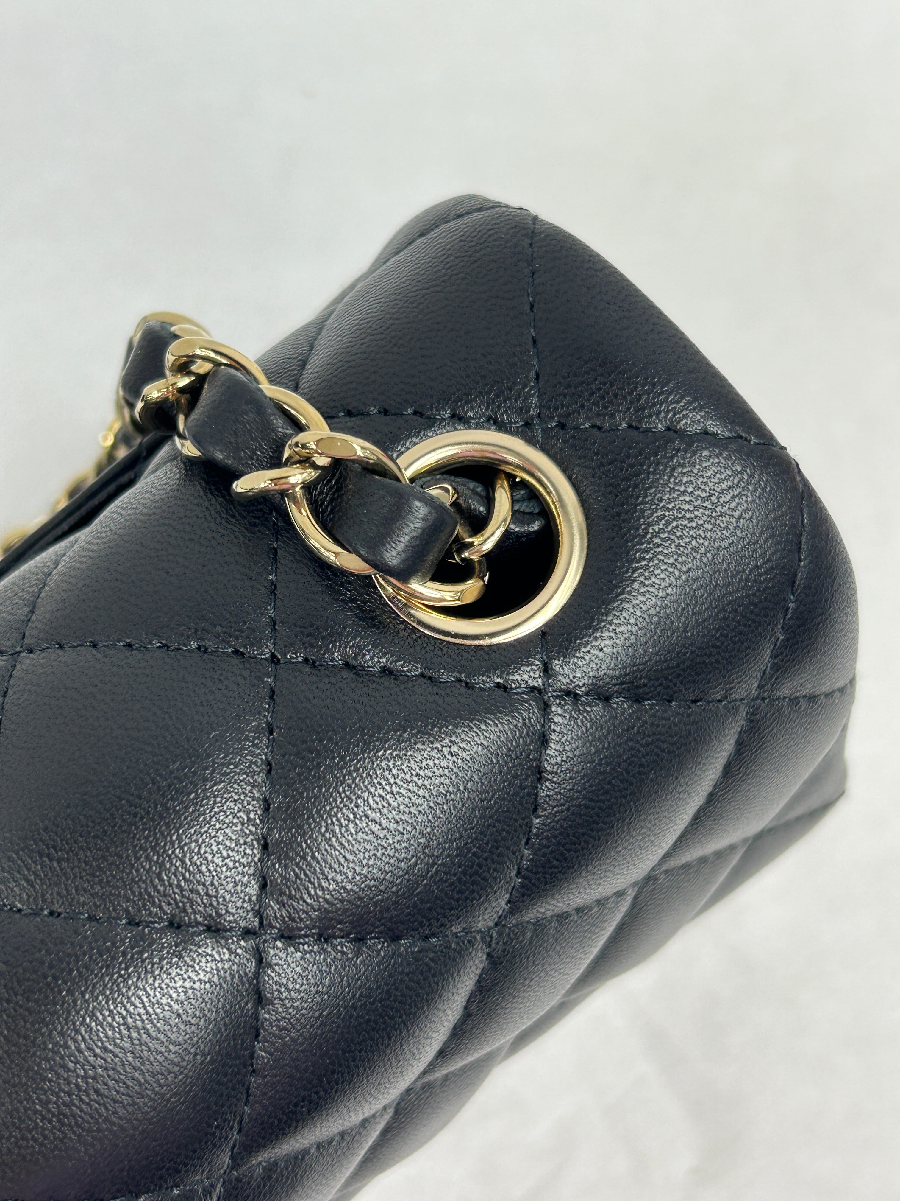 Black Lambskin Quilted Single Mini Rectangle Flap Bag w/ LGHW